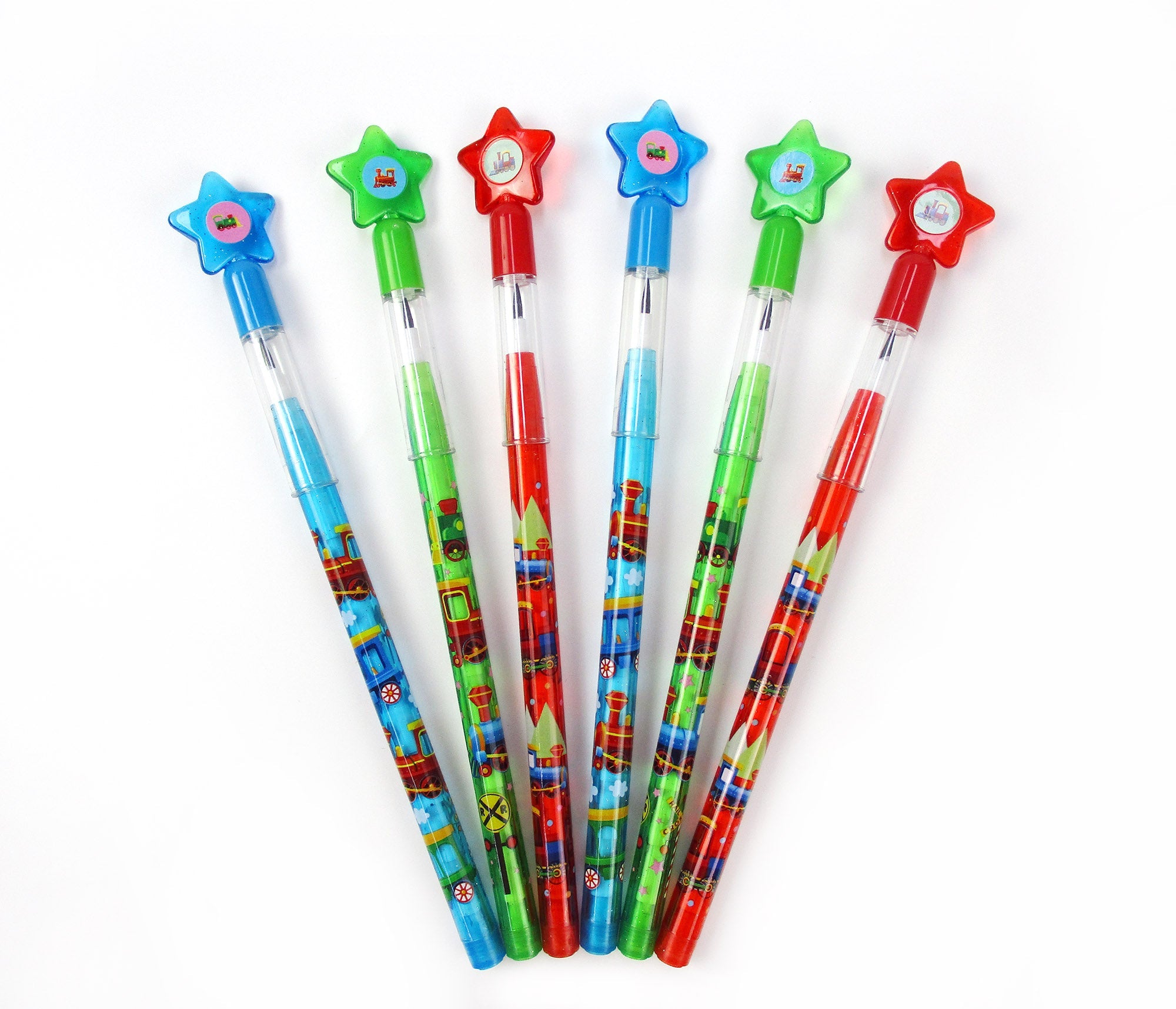 Train Stackable Point Pencils - Set Of 6