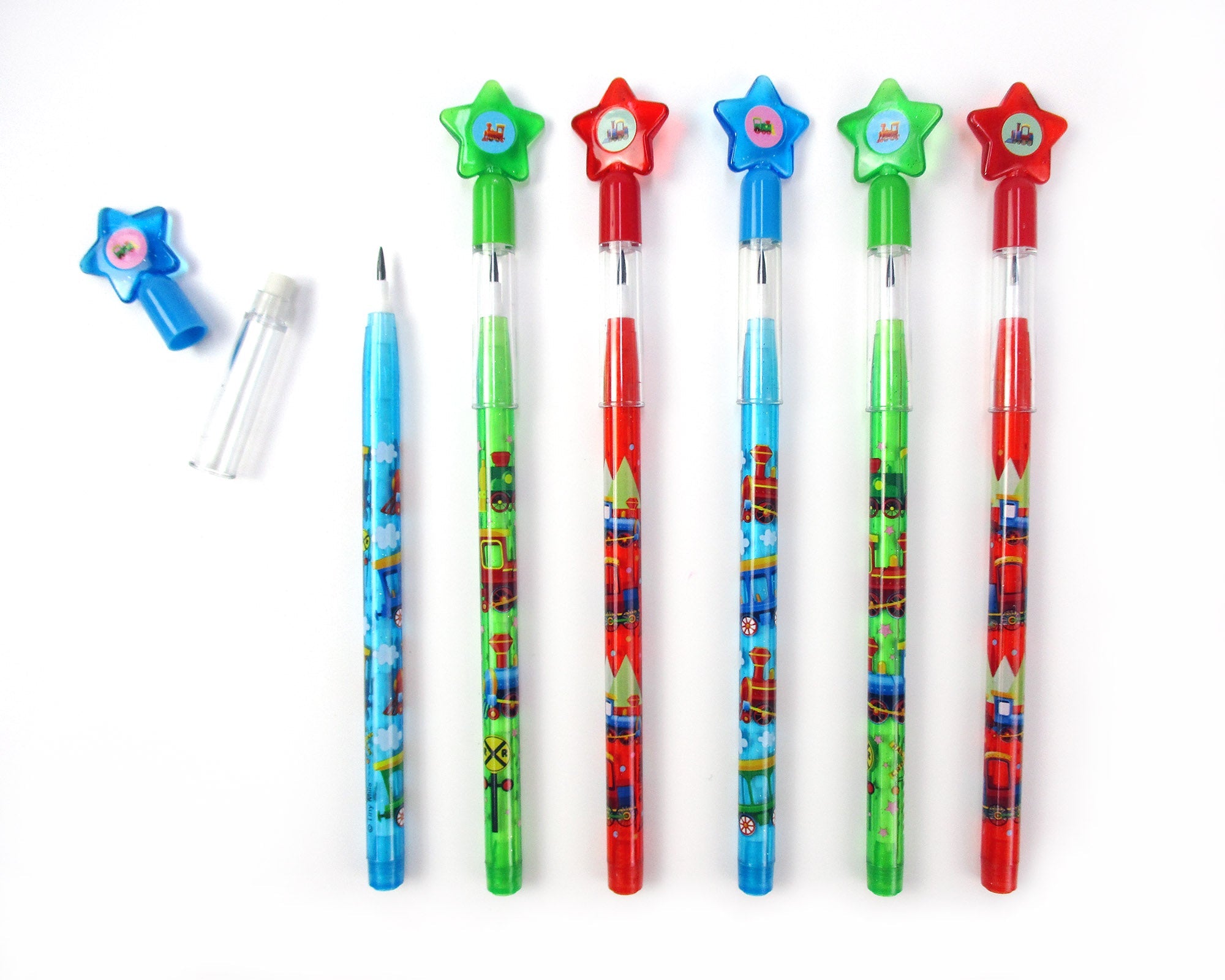 Train Stackable Point Pencils - Set Of 6