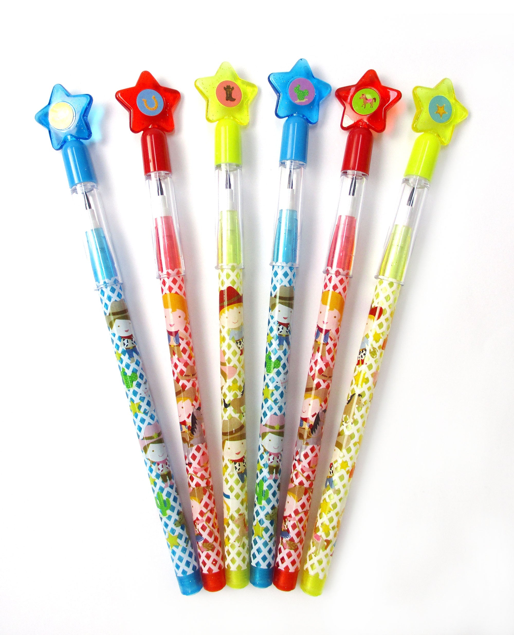 Western Cowboys & Cowgirls Stackable Multi Point Pencils - Set Of 6