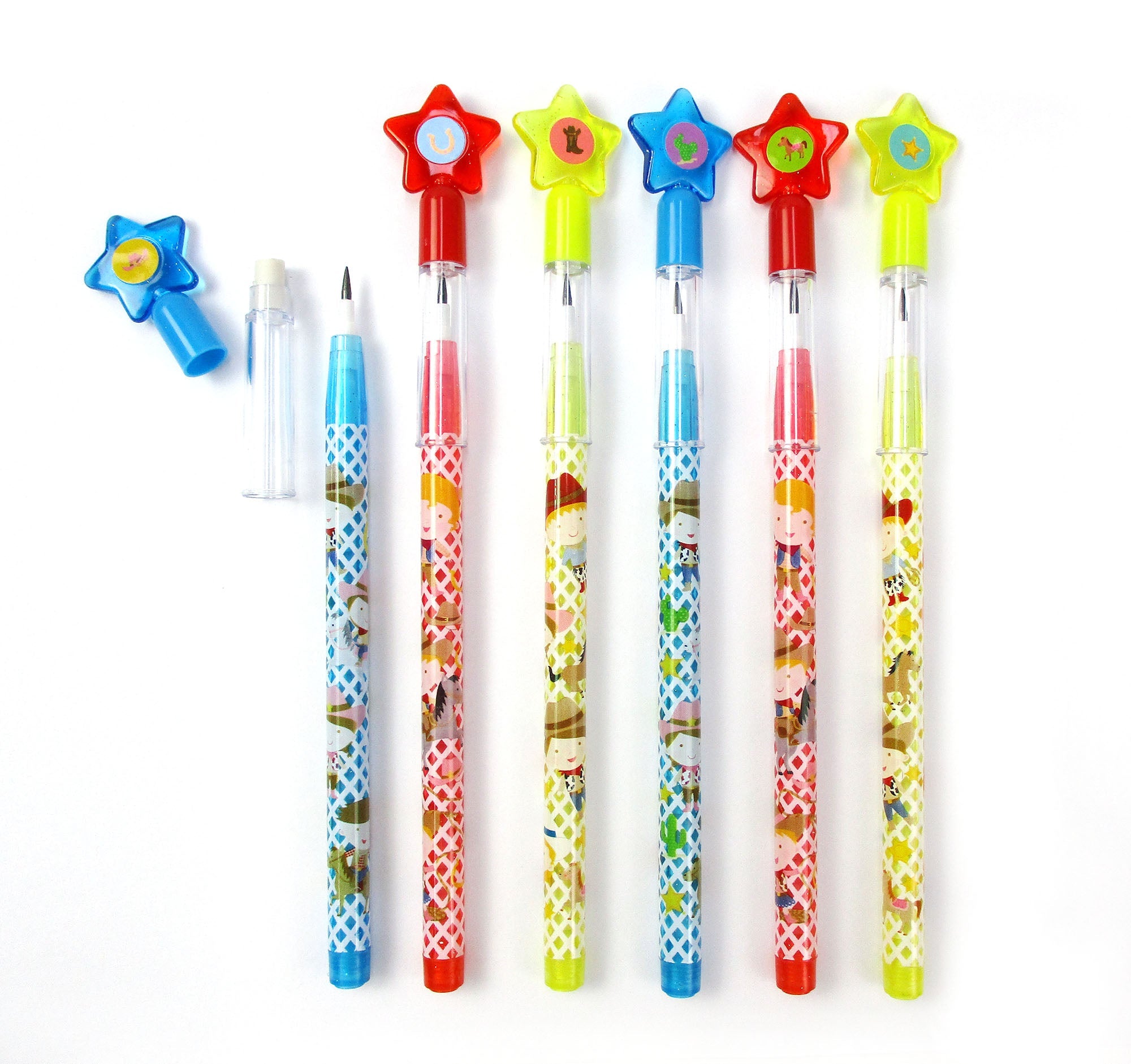 Western Cowboys & Cowgirls Stackable Multi Point Pencils - Set Of 6