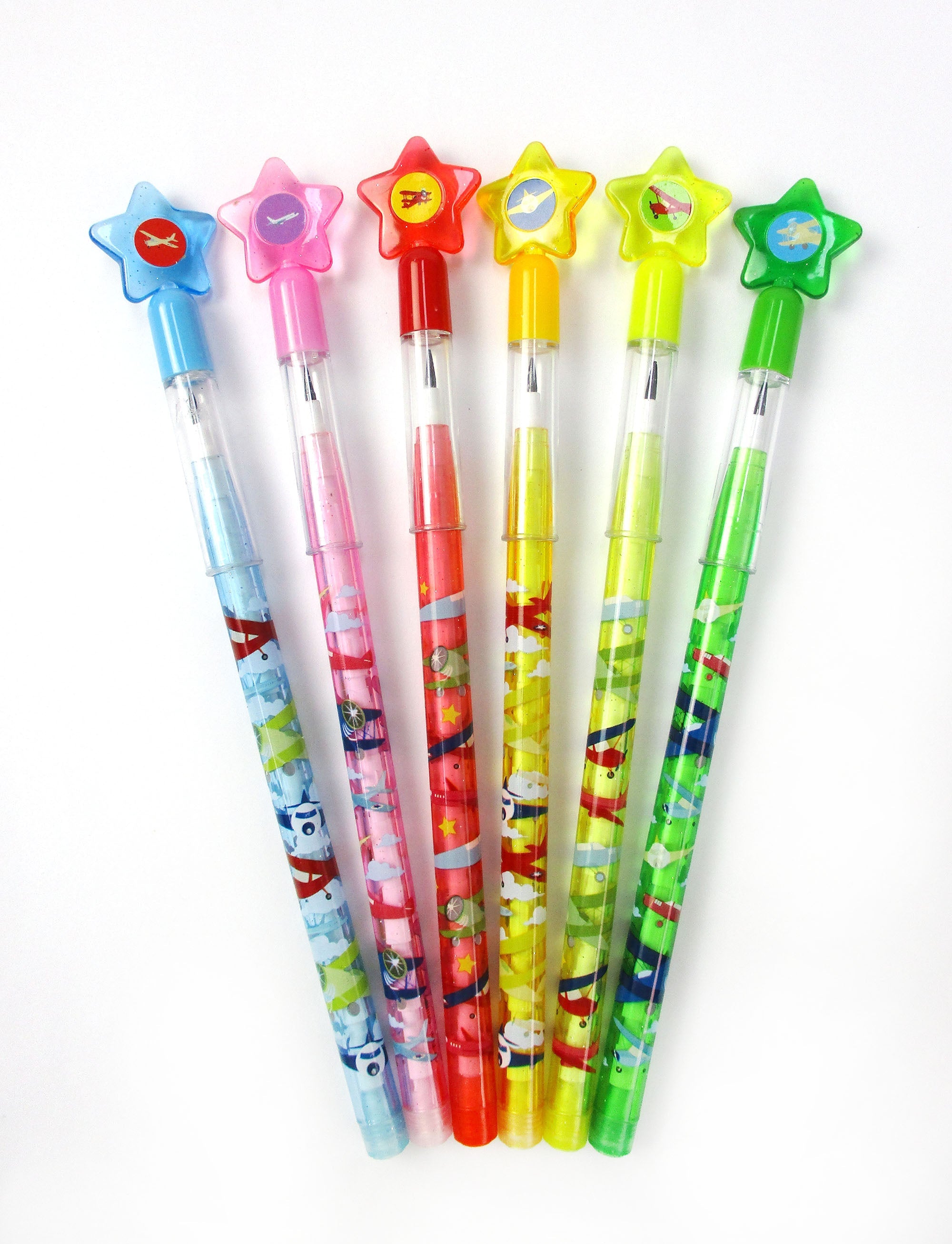 Airplane Stackable Multi Point Pencils - Set Of 6