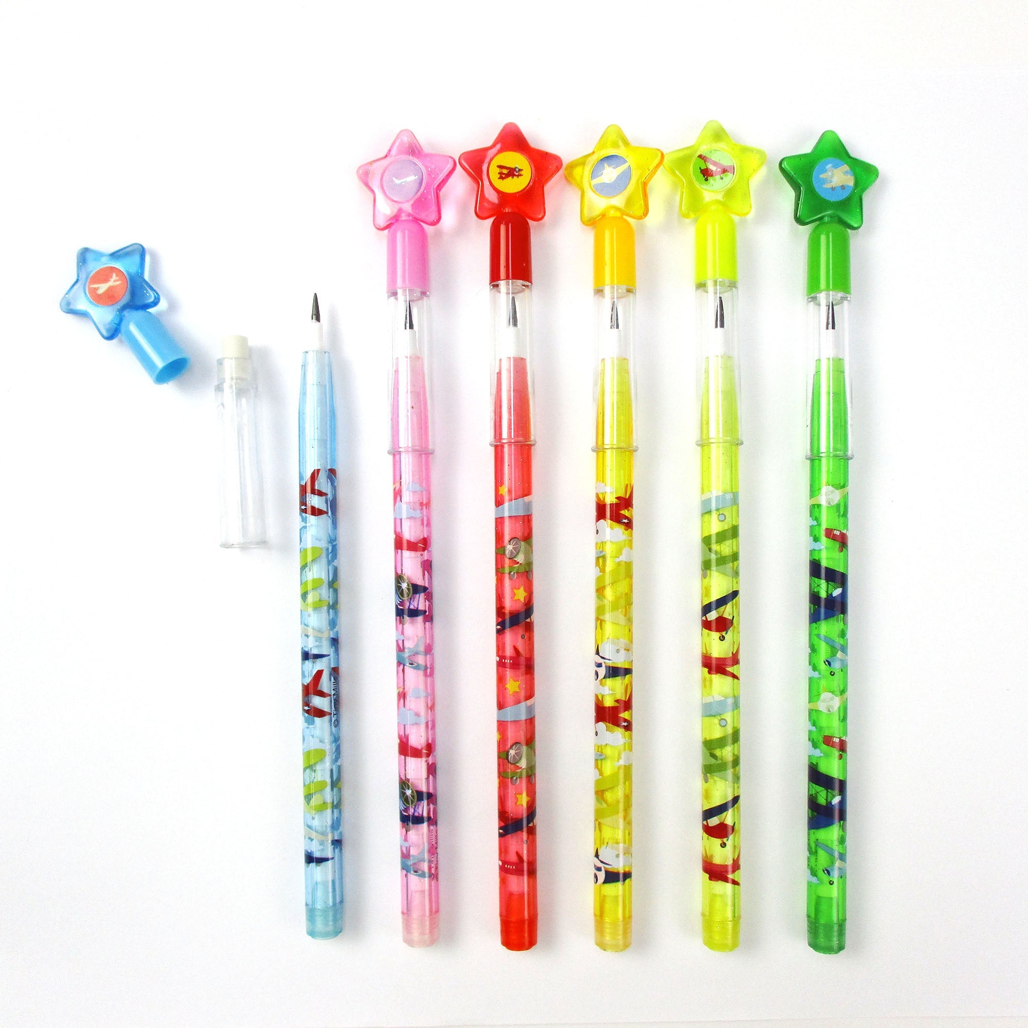 Airplane Stackable Multi Point Pencils - Set Of 6