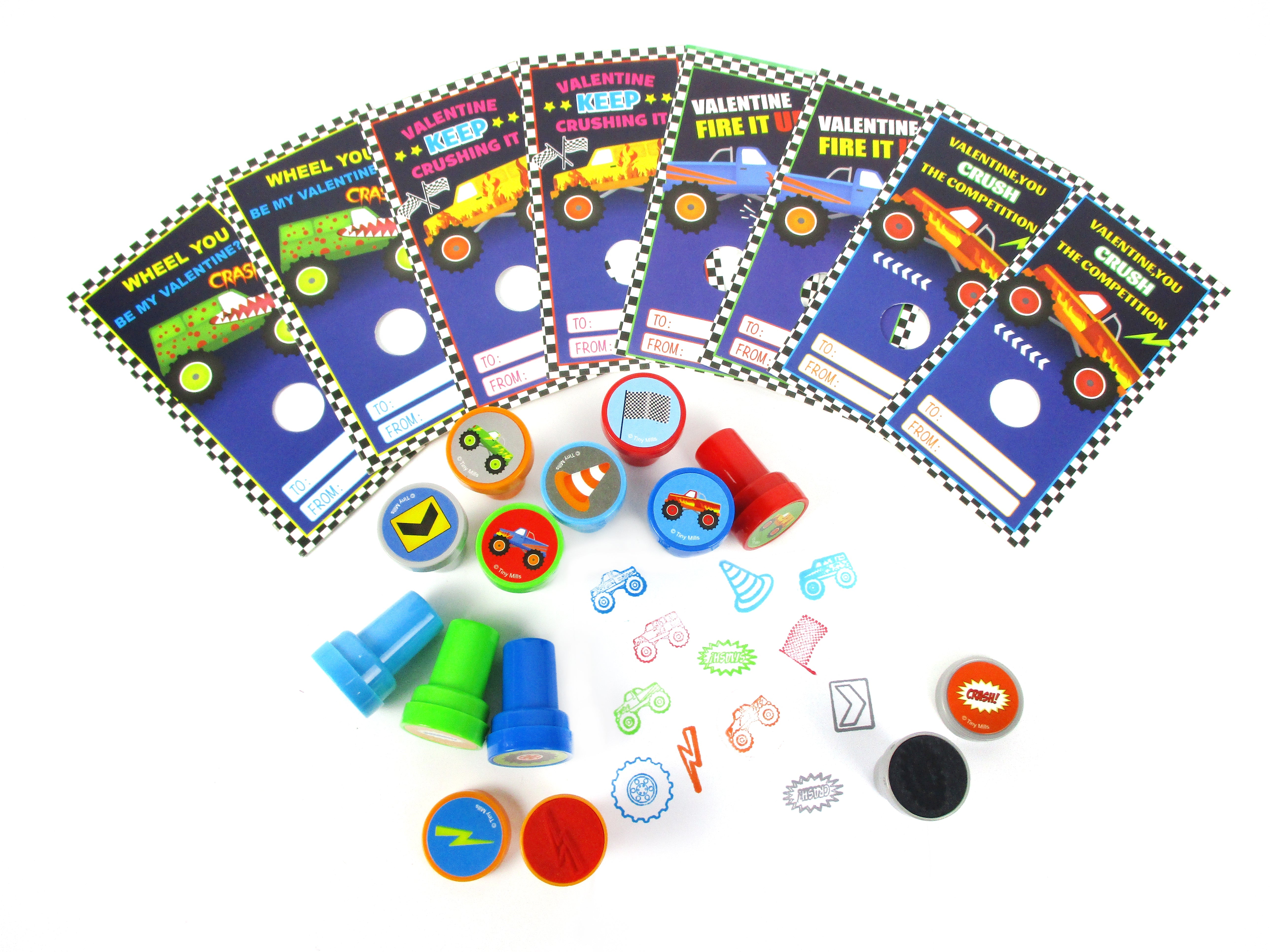 Monster Truck Valentine's Day Cards With Stampers For Classroom Exchange