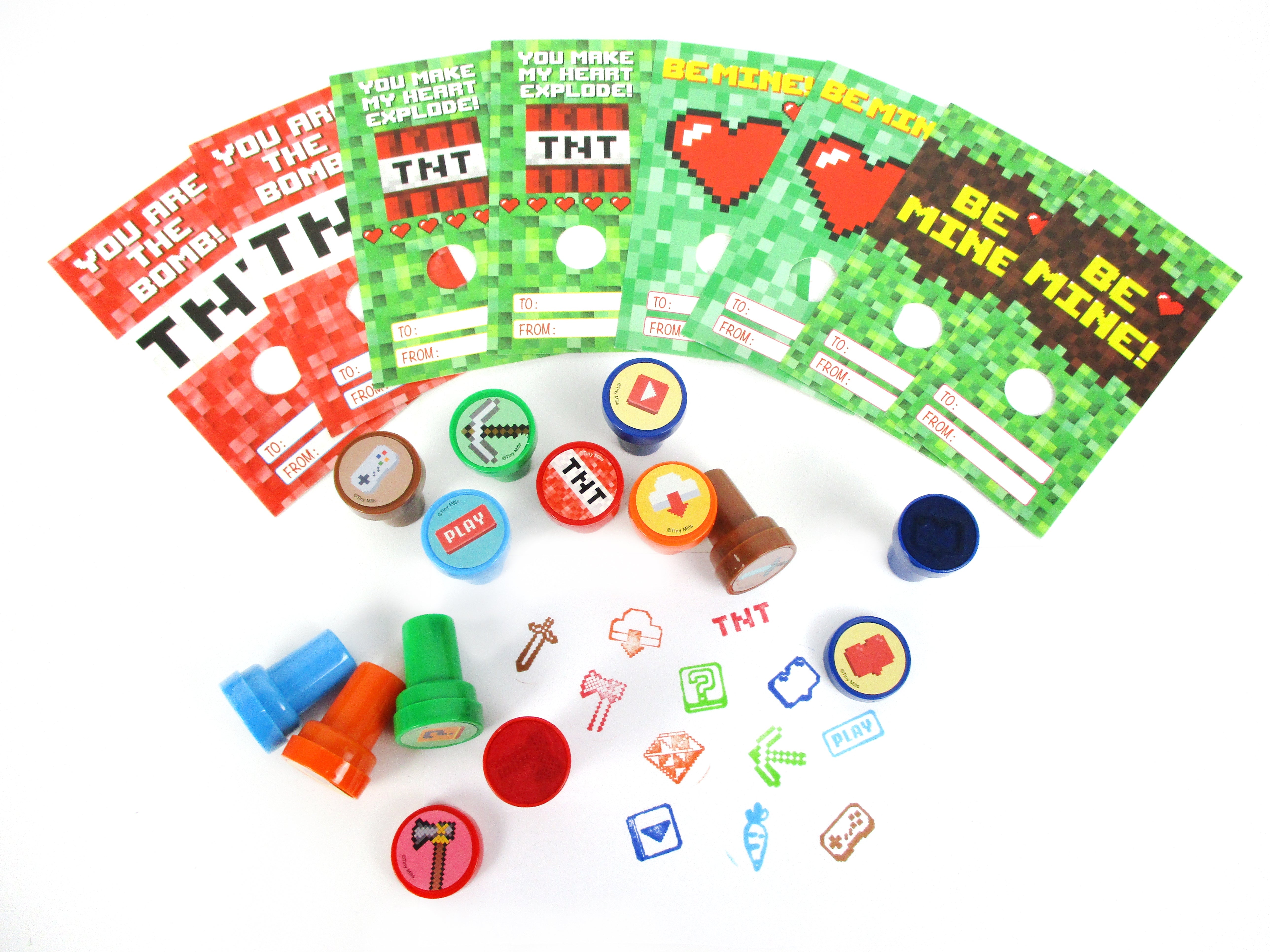 Pixel Miner Valentine's Day Cards With Stampers For Classroom Exchange