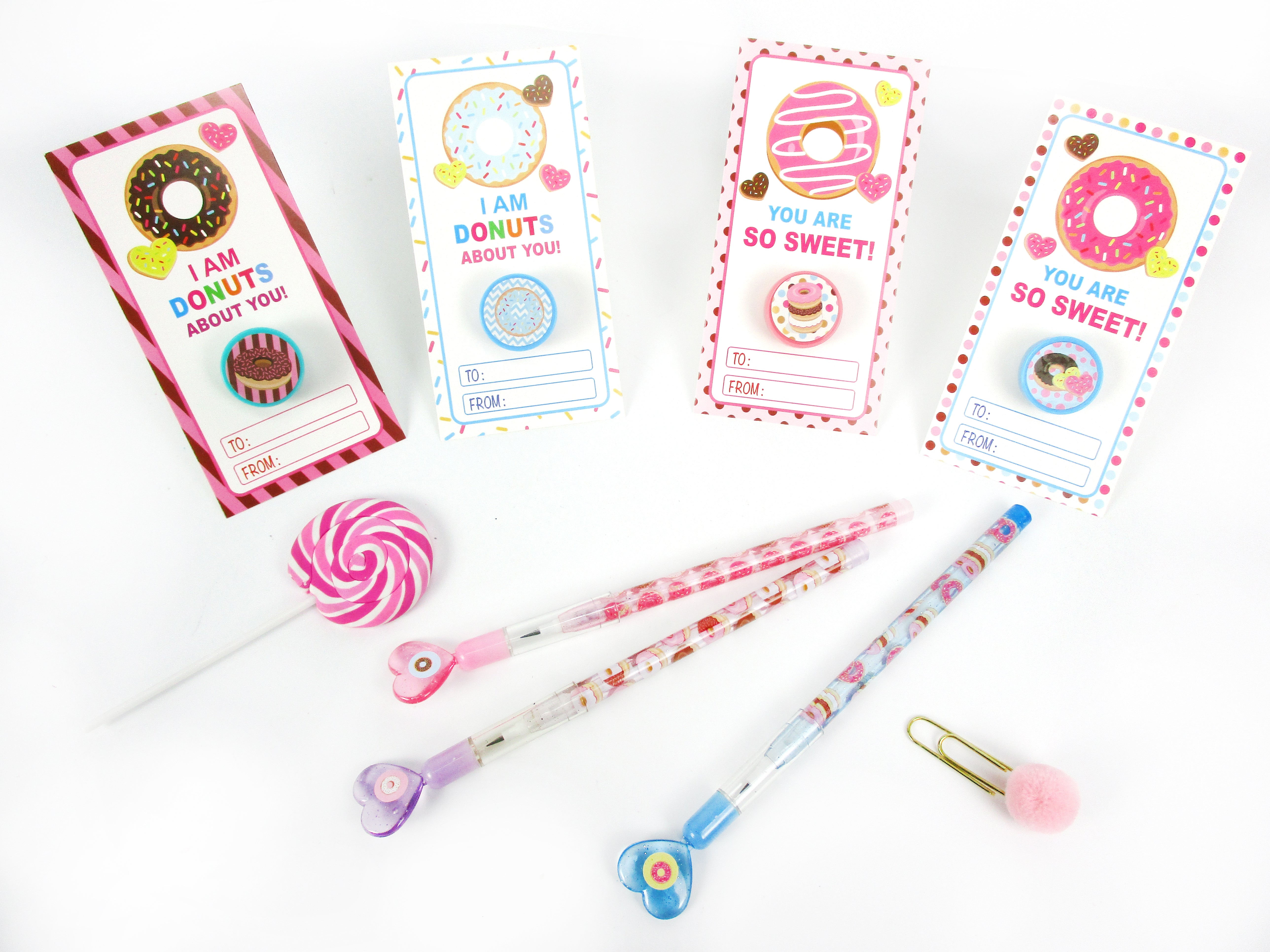 Donuts Valentine's Day Cards With Stampers For Classroom Exchange