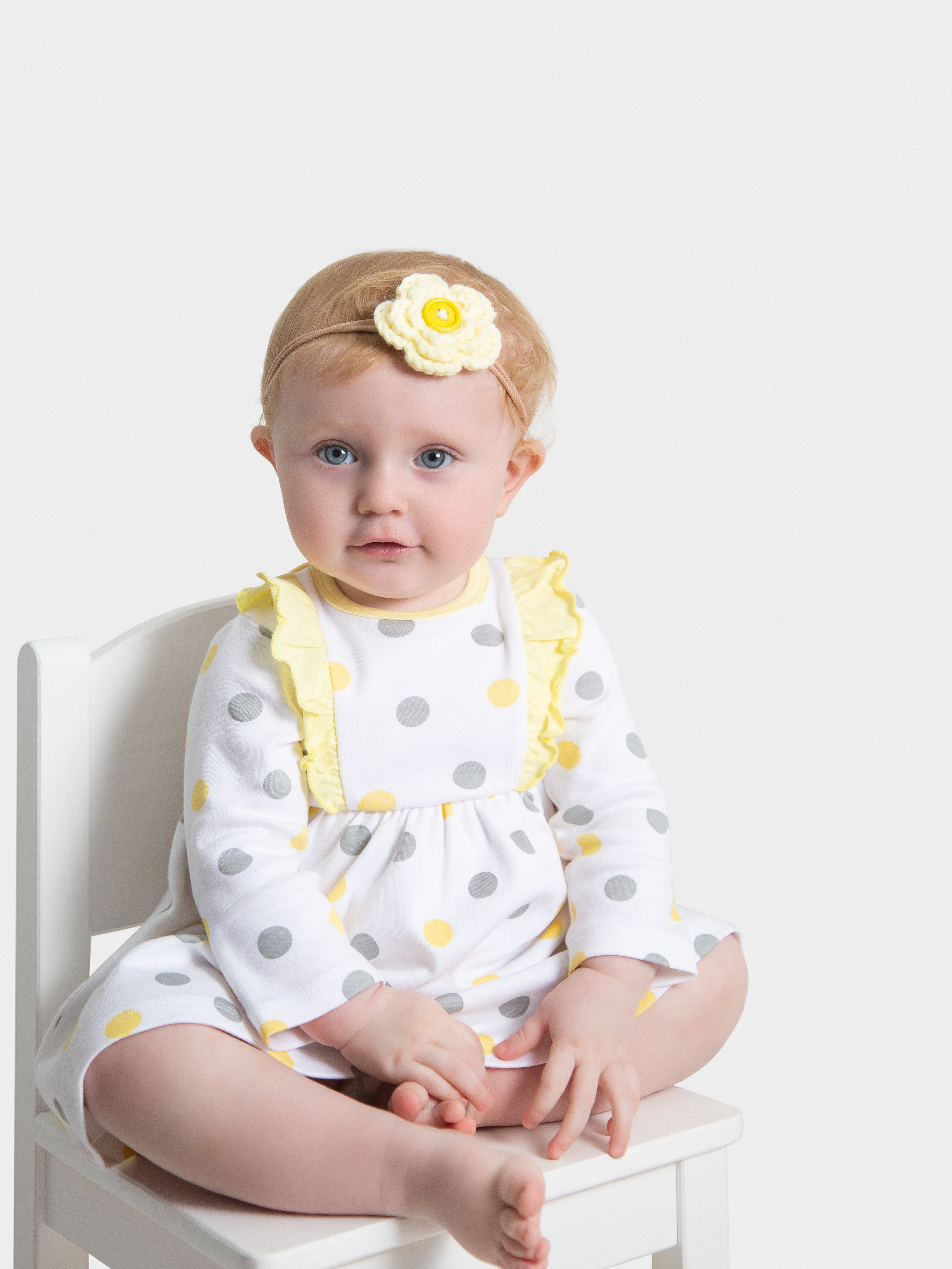 Organic Cotton Ruffled Dress - Yellow Polka