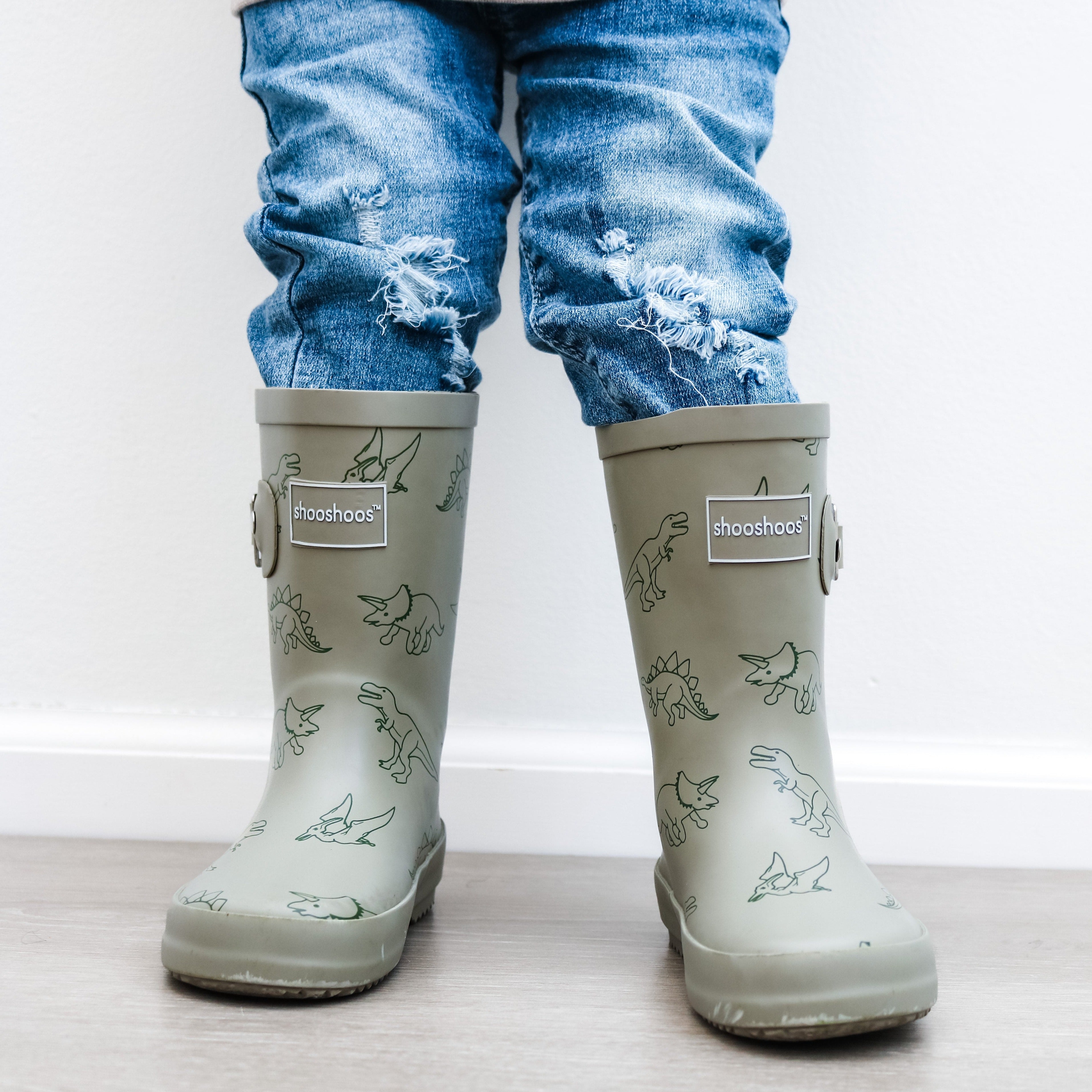 Toddler Rain Boots in Sage Green - Dino Roar