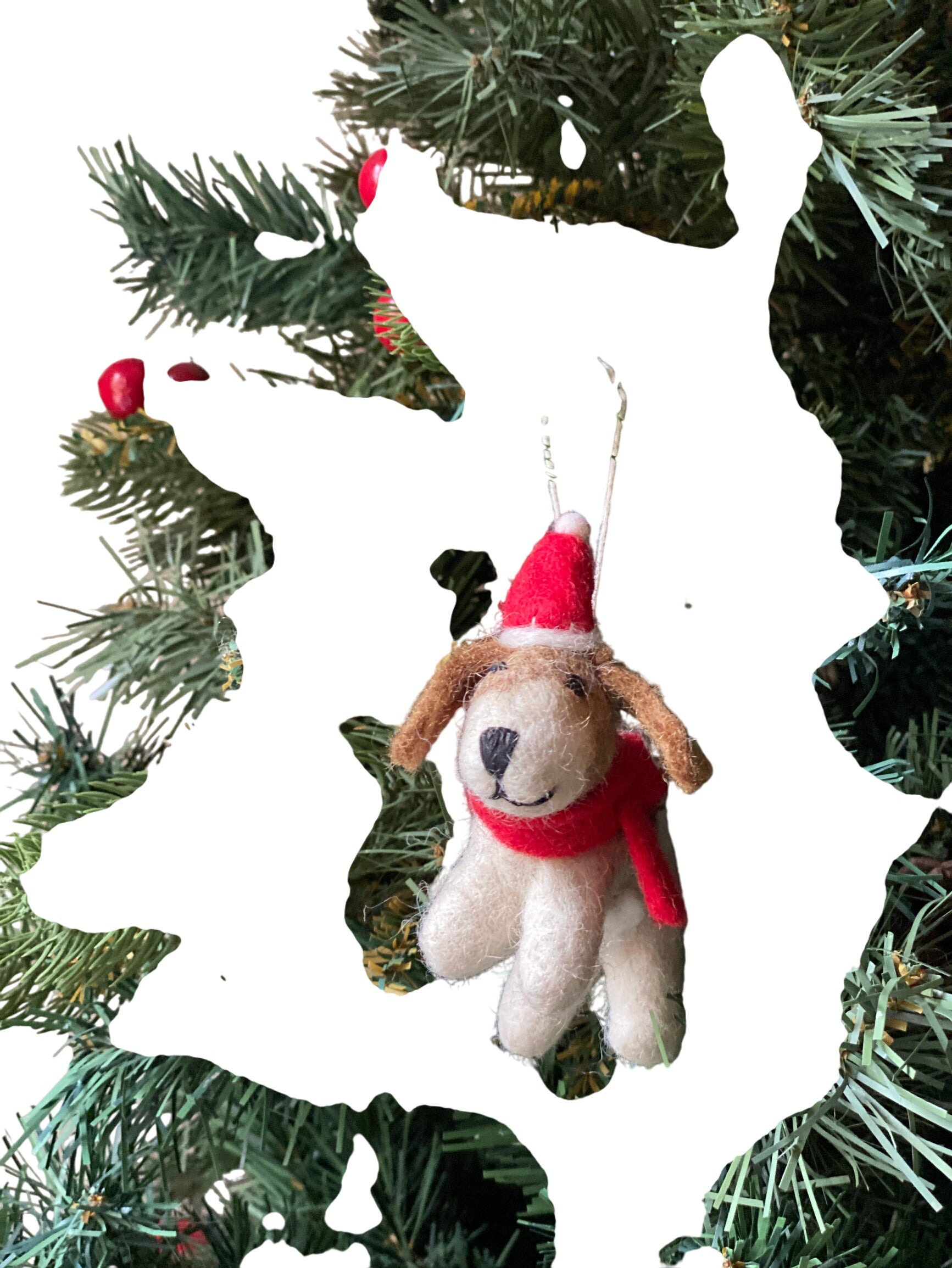 Felt Ornament - Jack Russell Dog With Christmas Hat