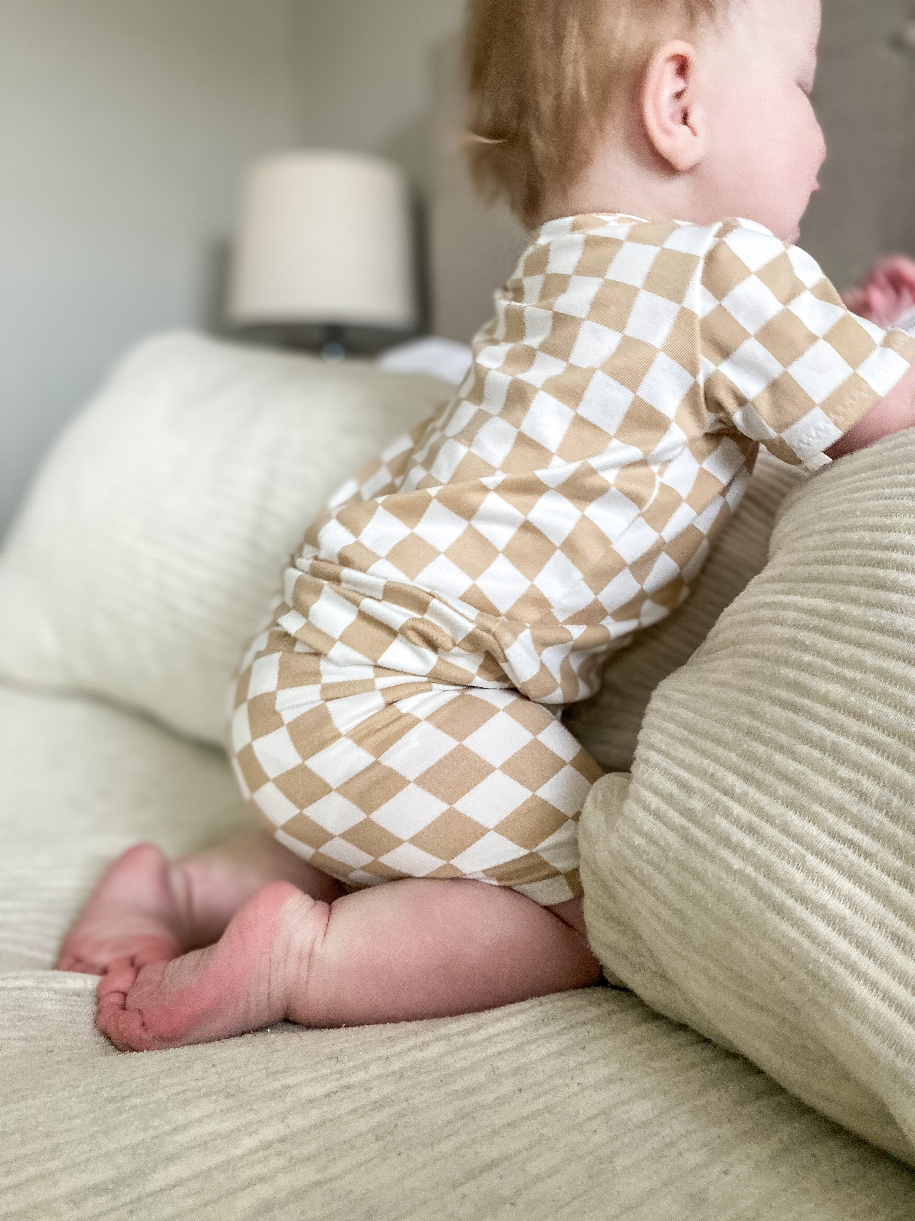 Taupe Retro Checkered Summer Lounge Top