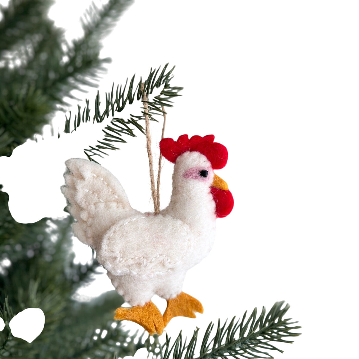Felt White Chicken Ornament