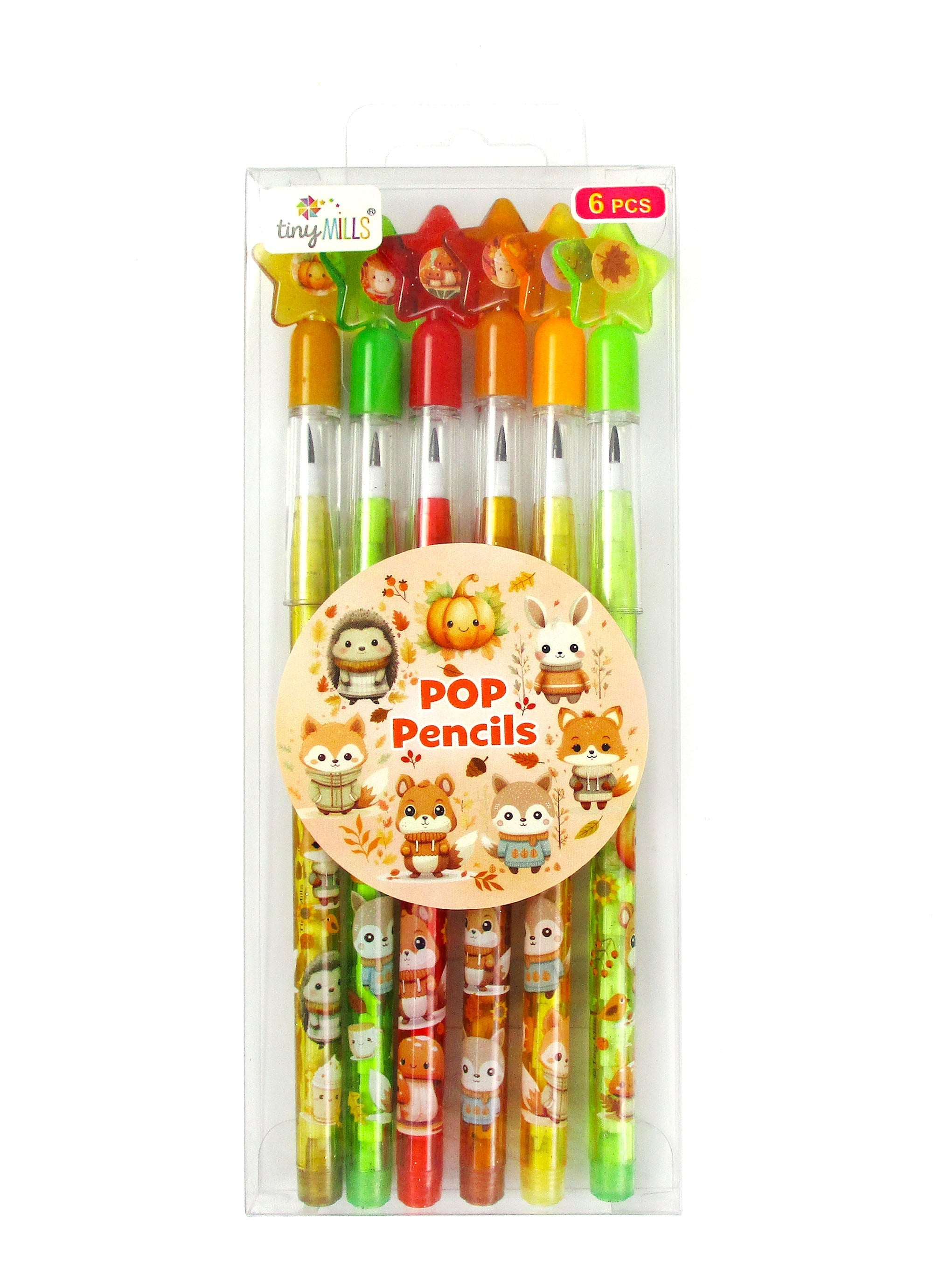 Cozy Autumn Animals Stackable Multi Point Pencils - Set Of 6
