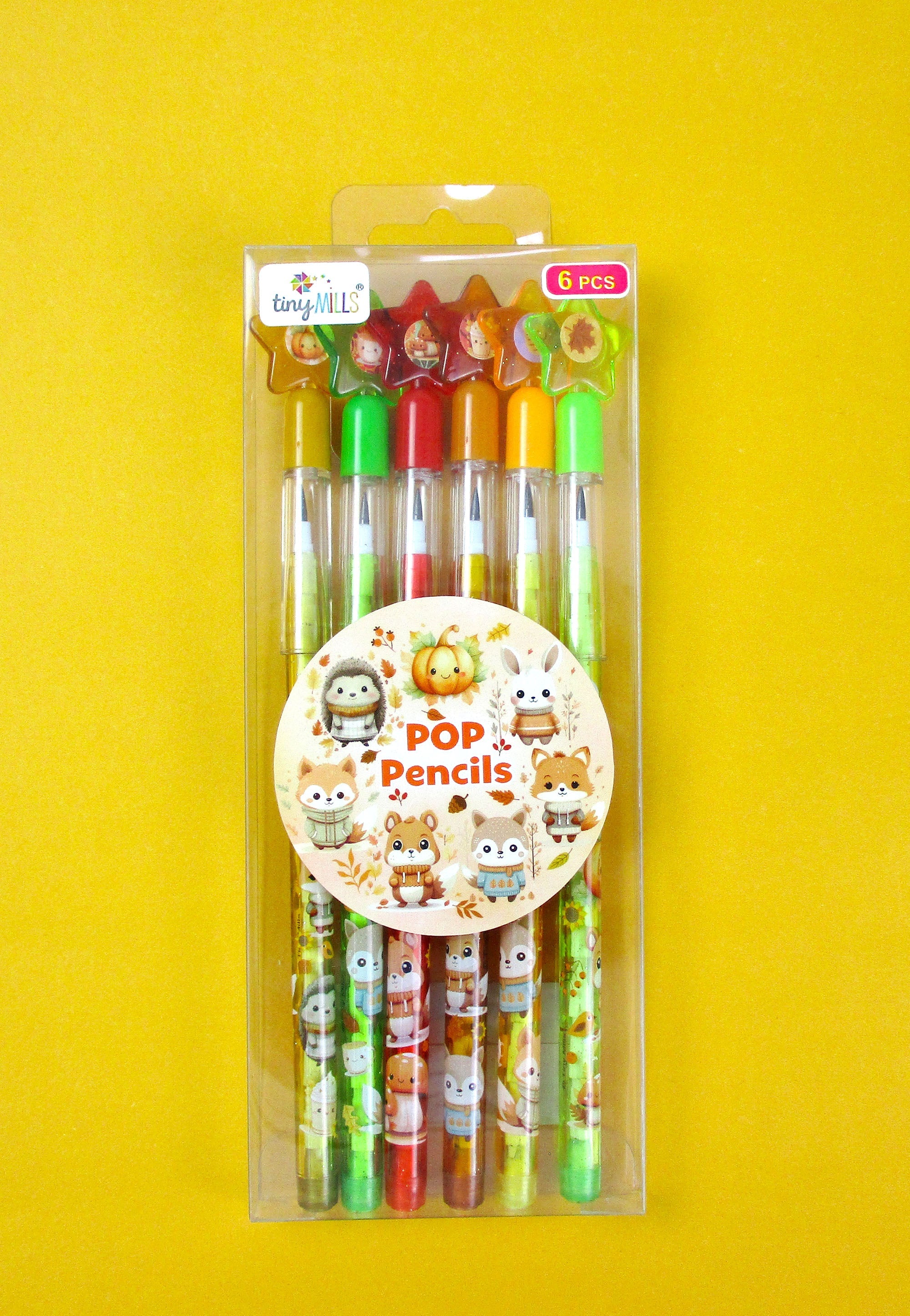 Cozy Autumn Animals Stackable Multi Point Pencils - Set Of 6