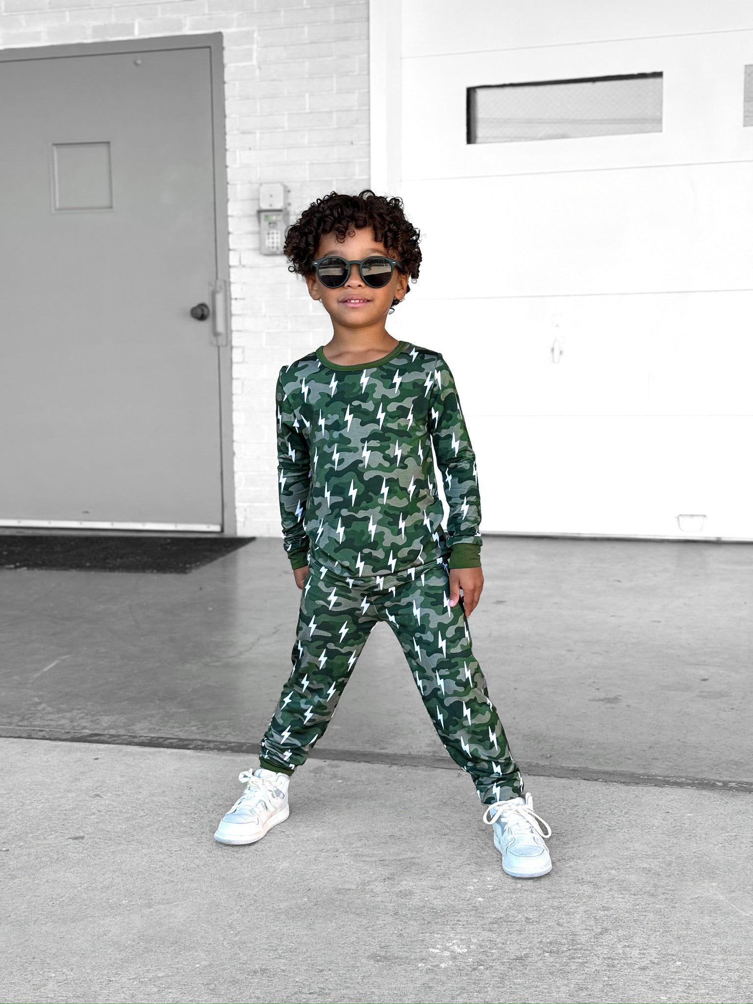 Bamboo Two Piece Set | Green Camo Bolts