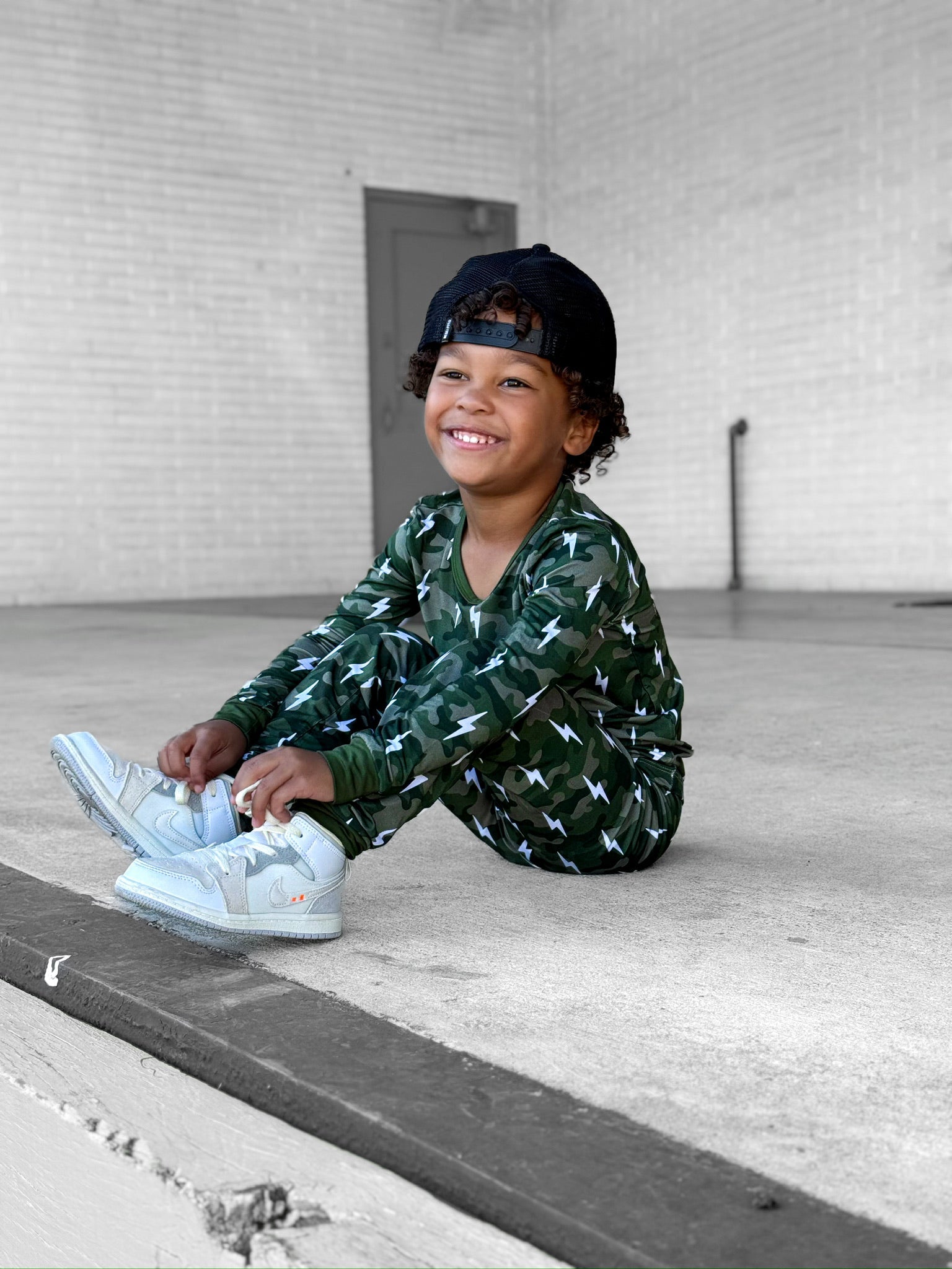 Bamboo Two Piece Set | Green Camo Bolts