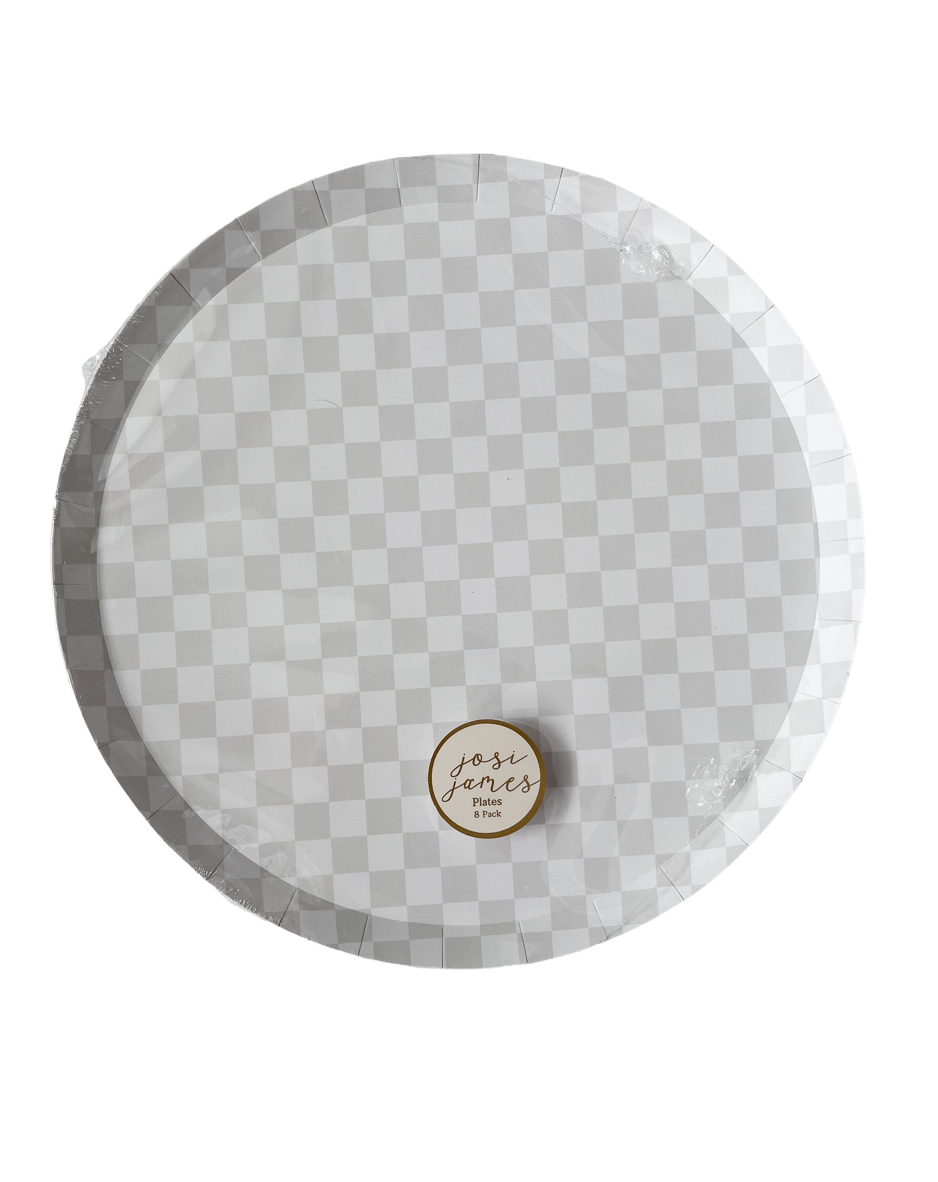 Checkered Light Gray Plate, Xl (set Of 8)