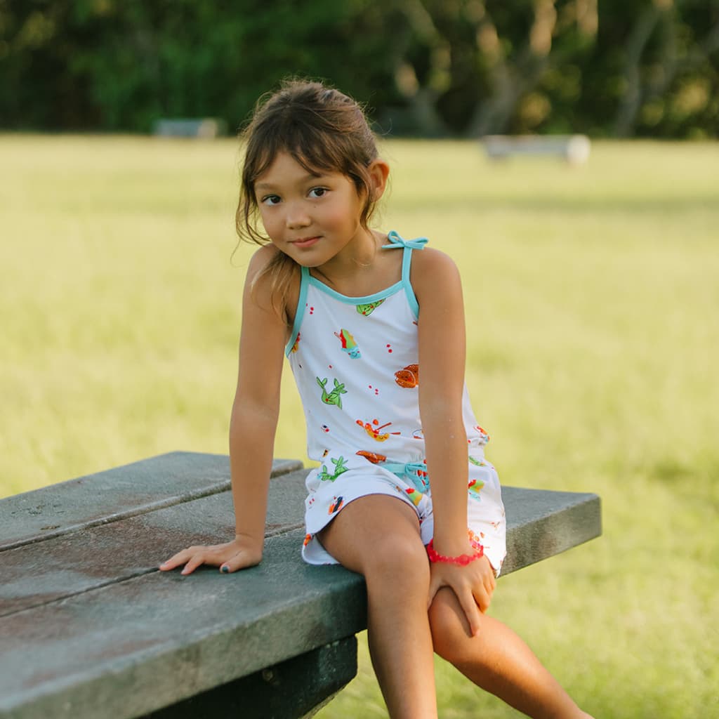 Island Mixed Plate Girls Shortie Bamboo Romper