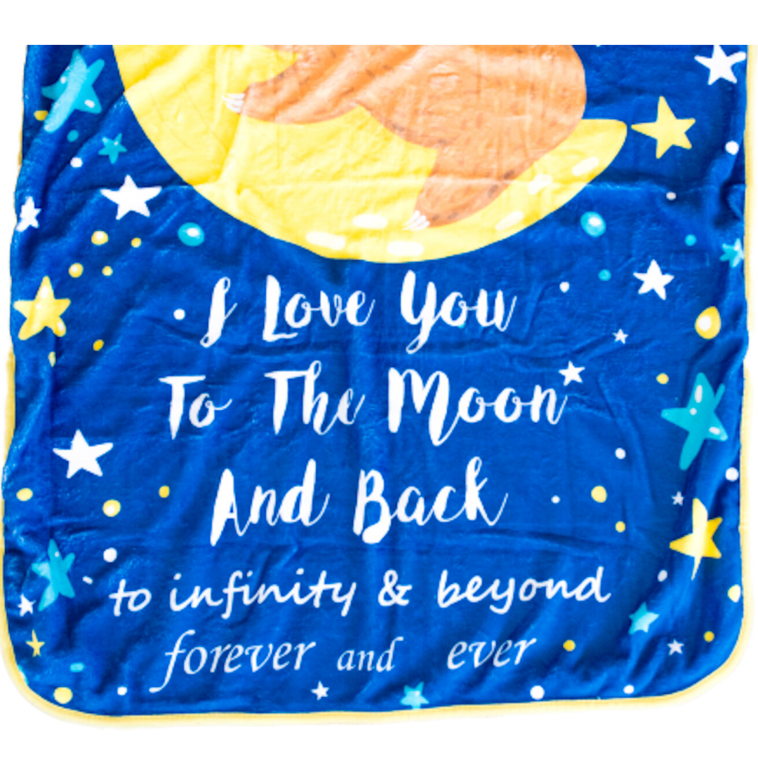 Bamboo Viscose Minky Sloth Blanket - Double Layers - I Love You To The Moon And Back