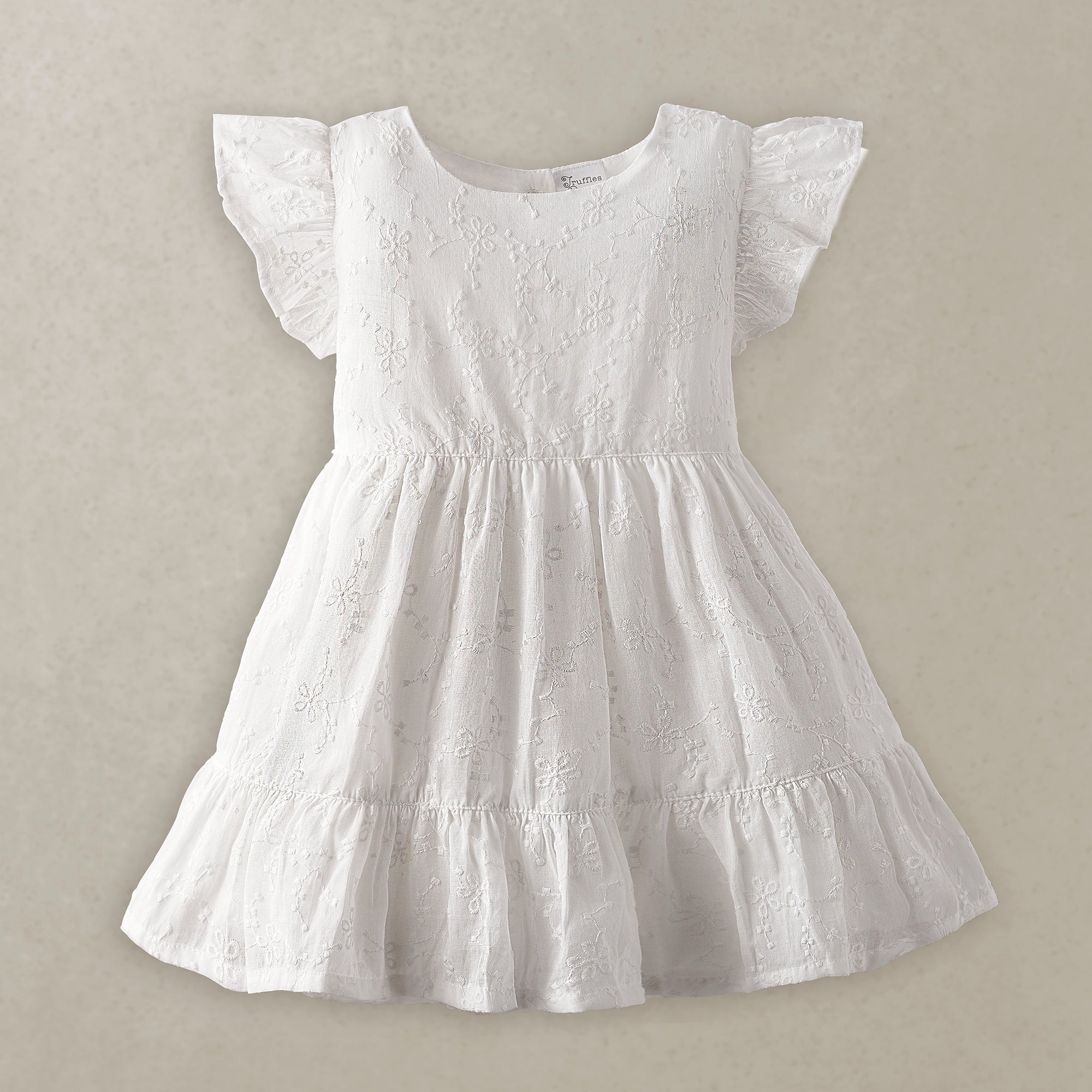 Cotton Embroidered Dress With Flutter Sleeves