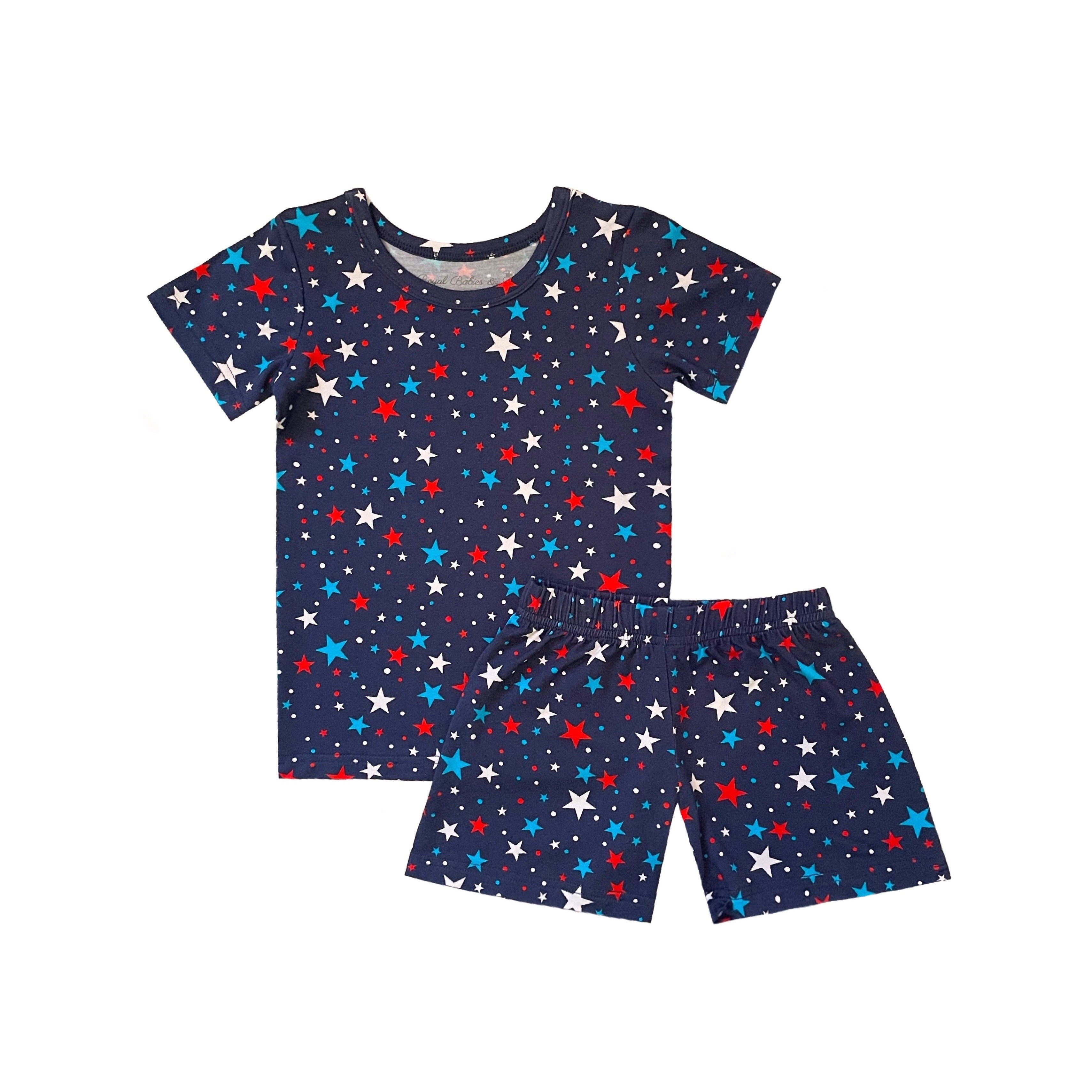 Independence Day July 4th Star Patriotic Memorial Boys Girls 2pc Short Set