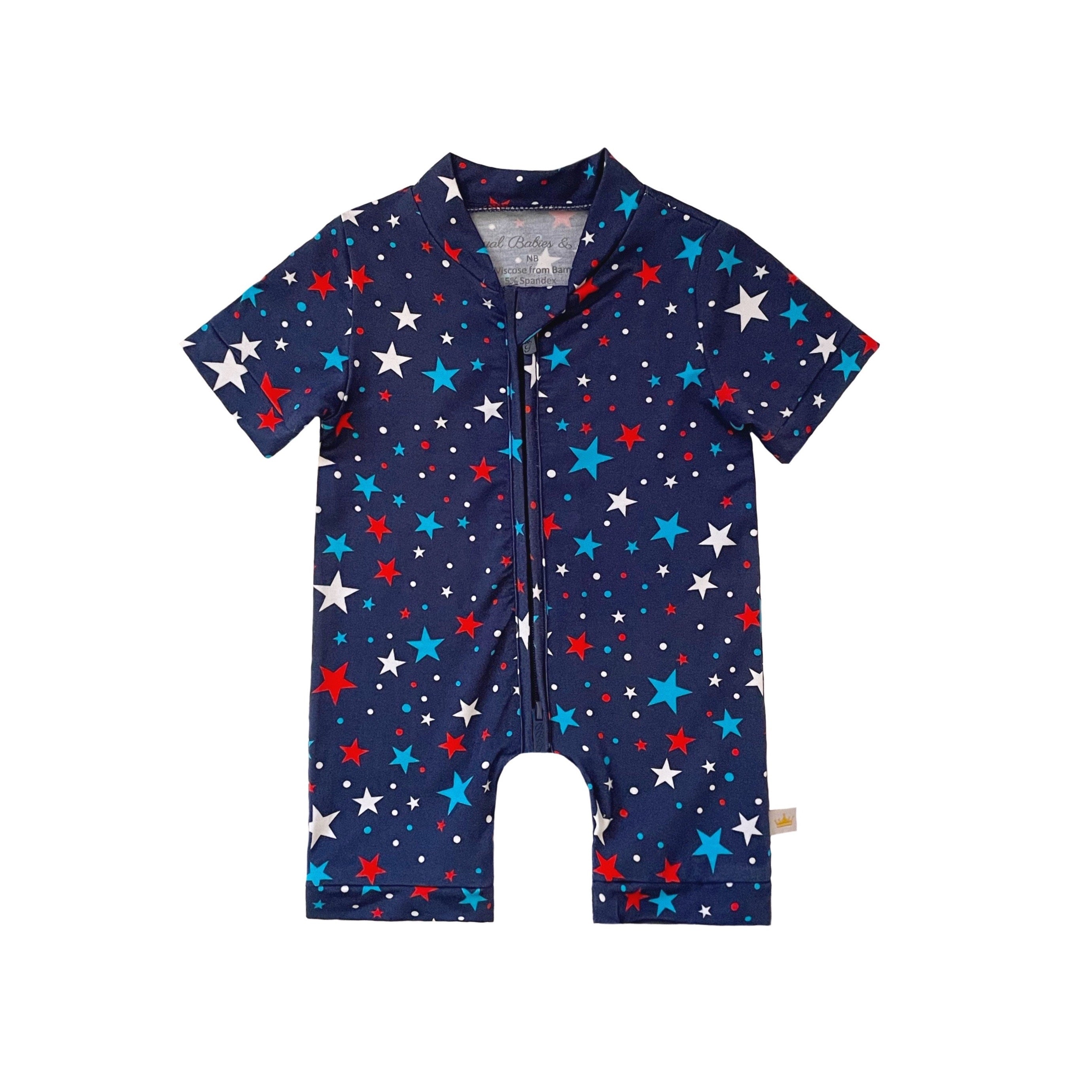 Independence Day July 4th Star Patriotic Memorial Short Baby Romper