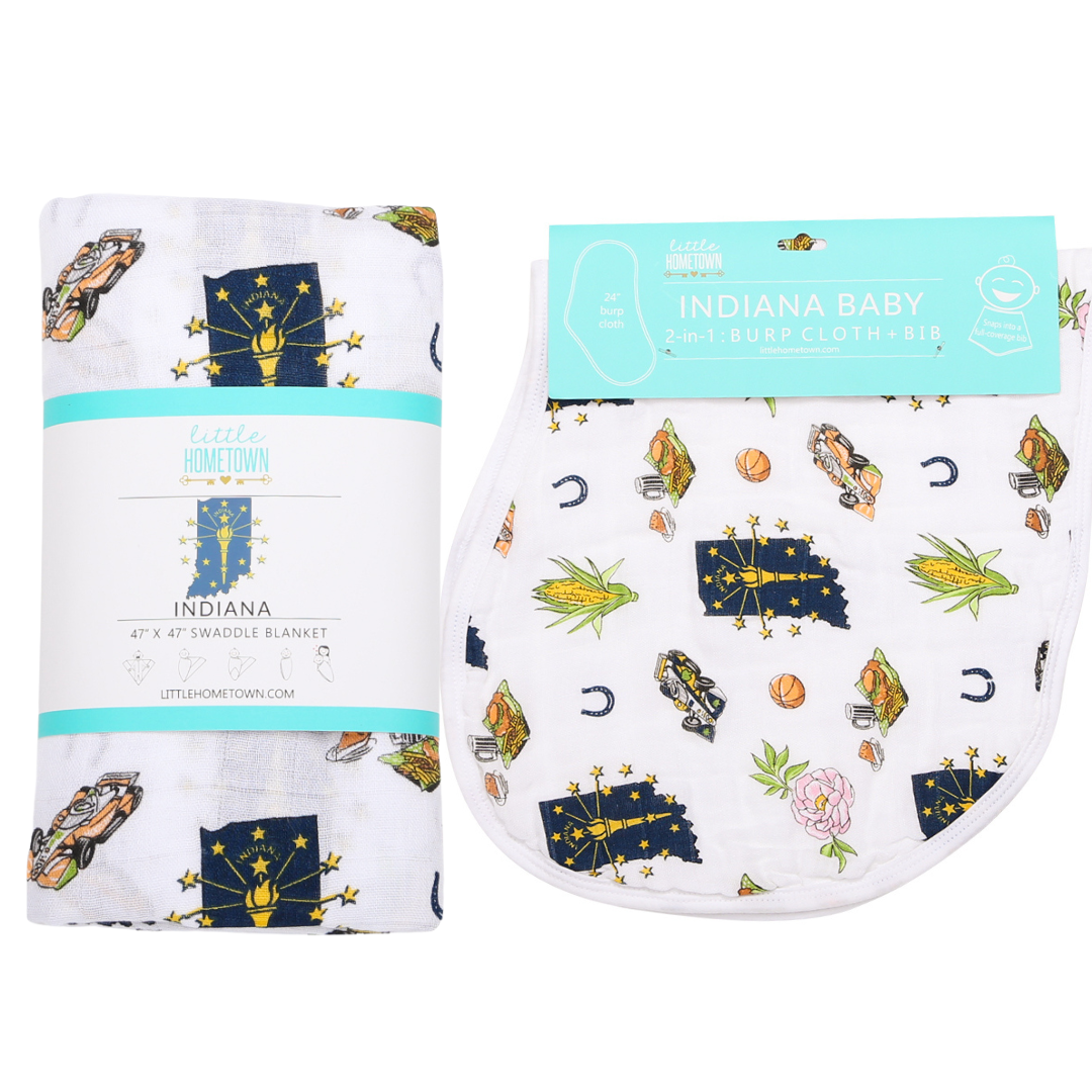 Gift Set: Indiana Baby Muslin Swaddle Blanket And Burp Cloth/bib Combo