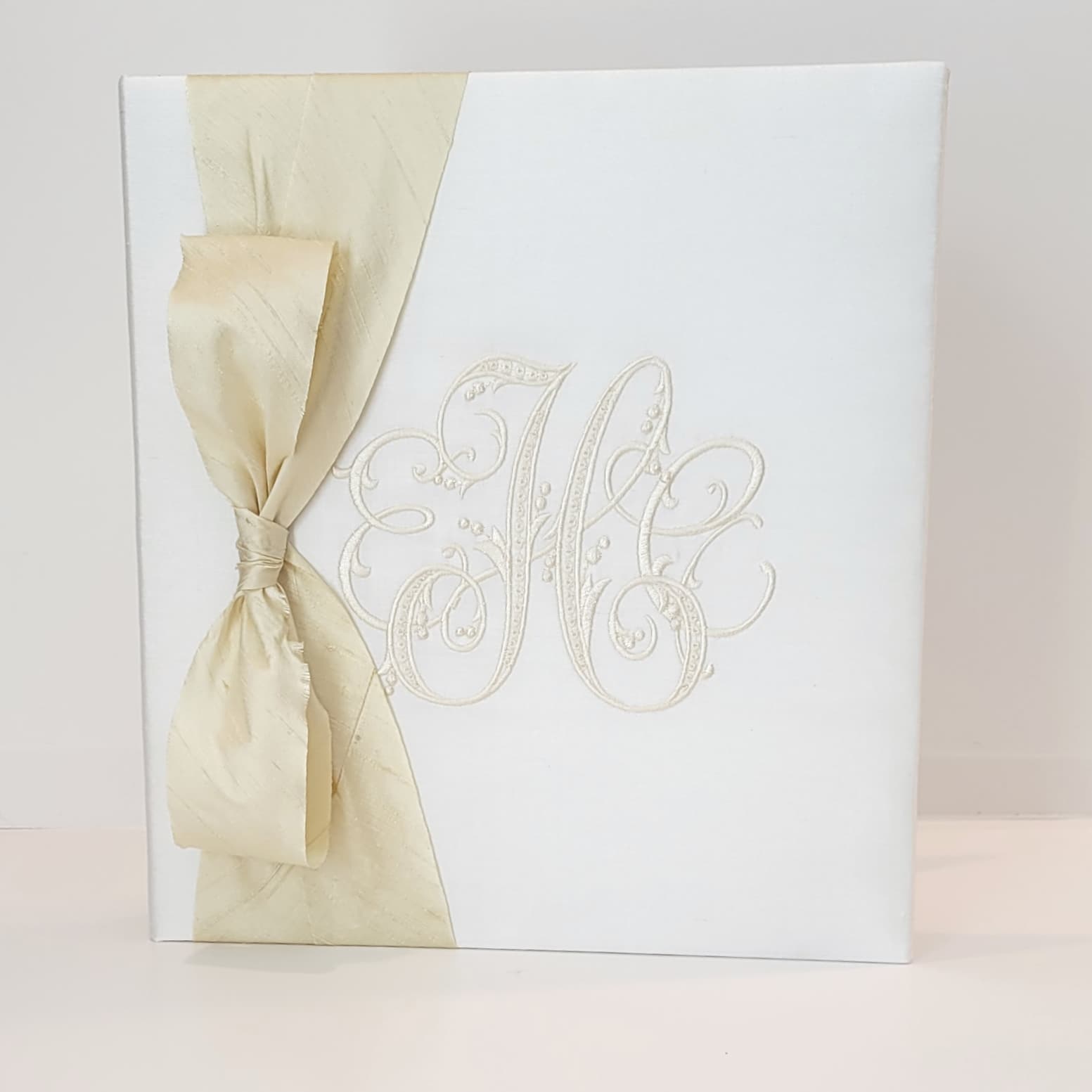Baby Memory Book - Ivory Silk (w/ Silk Bow)