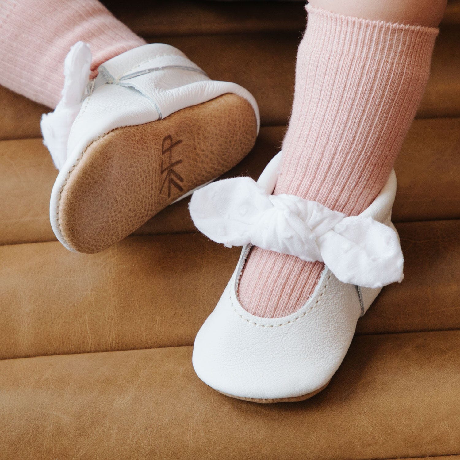 Ivory Swiss Dot Knotted Bow Baby Shoe