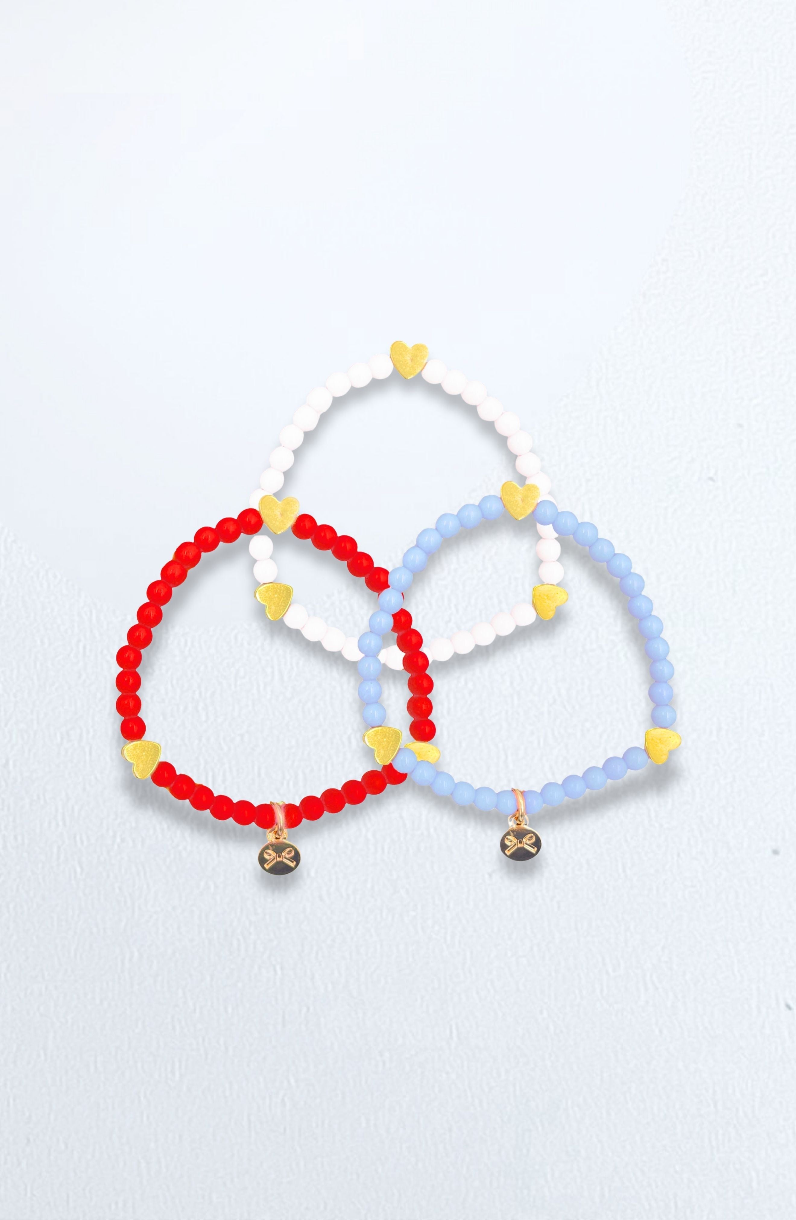 Hearts Bracelet Set In Red/white/blue (girls)