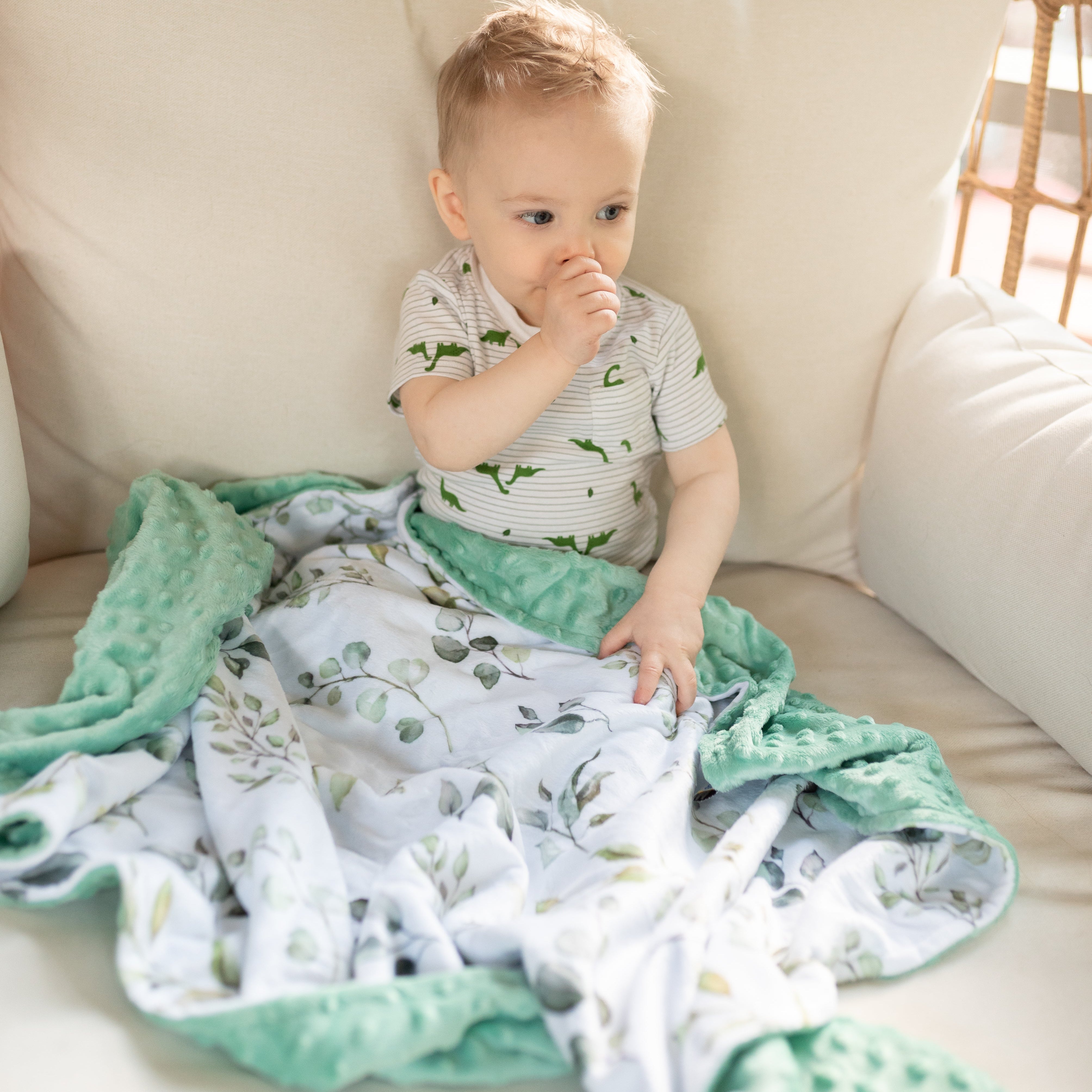 Premium Baby & Toddler Minky Blanket - Eucalyptus Greenery