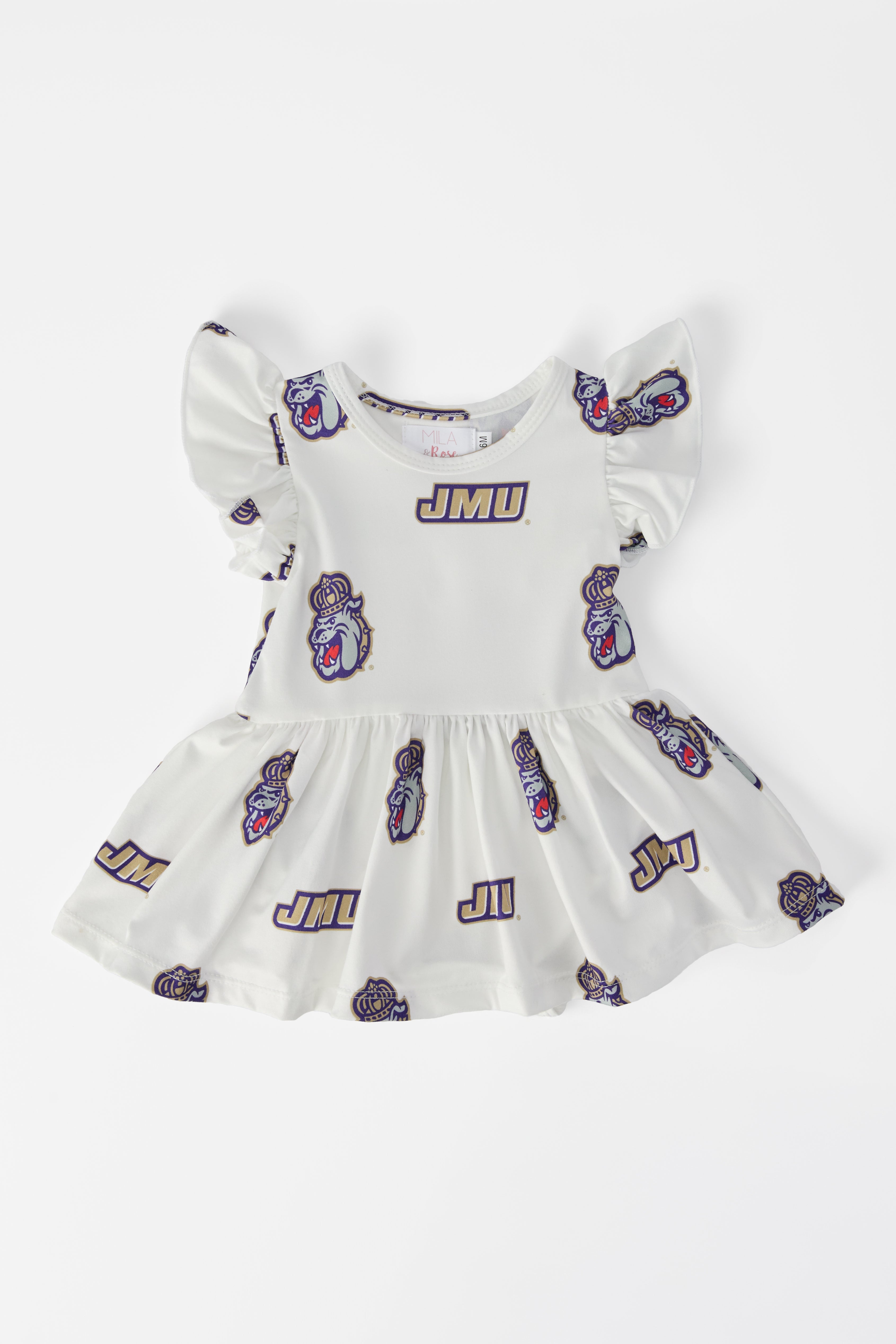 Jmu White Duke Dog Flutter Twirl Bodysuit