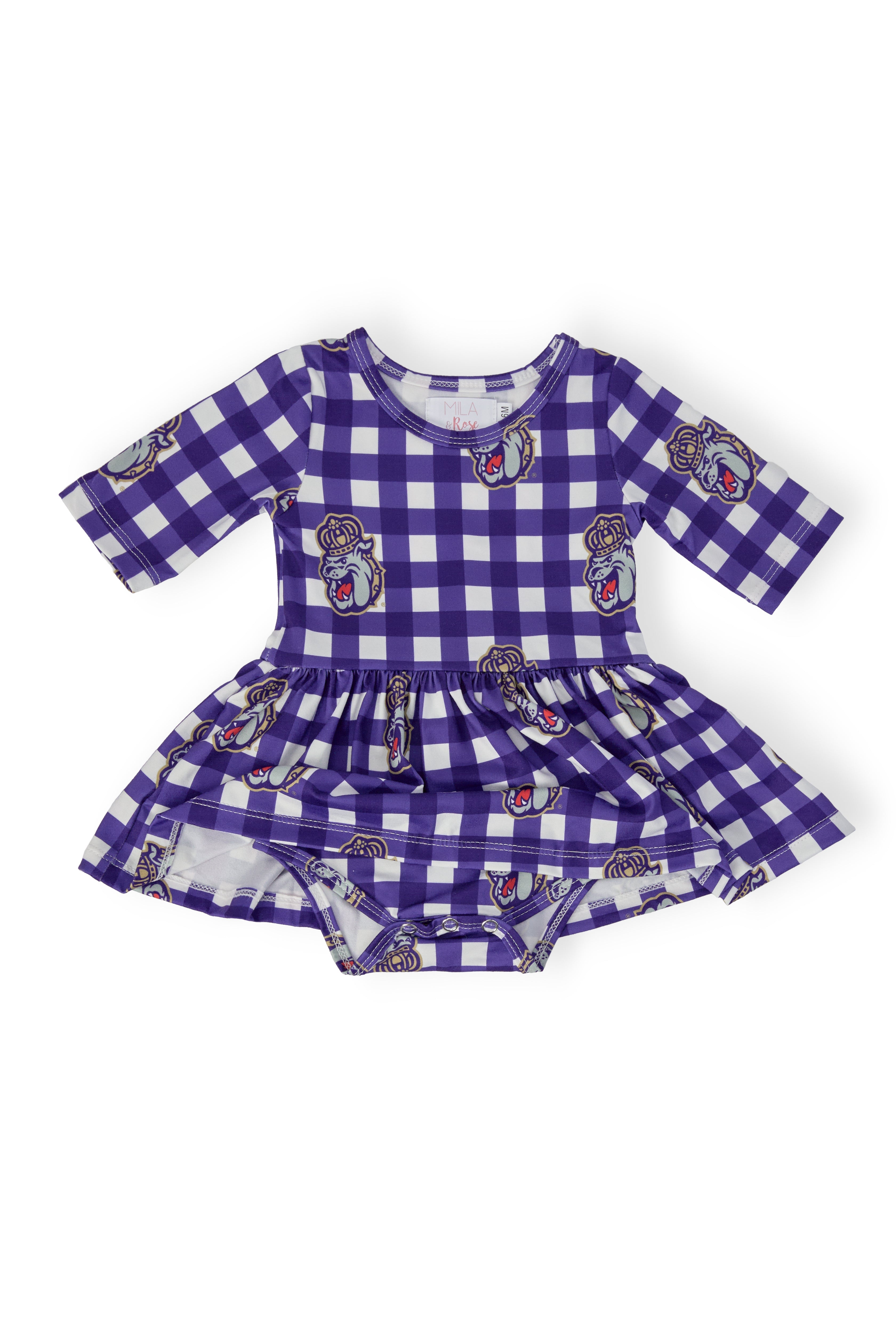 Jmu Plaid Duke Dog 3/4 Sleeve Twirl Bodysuit