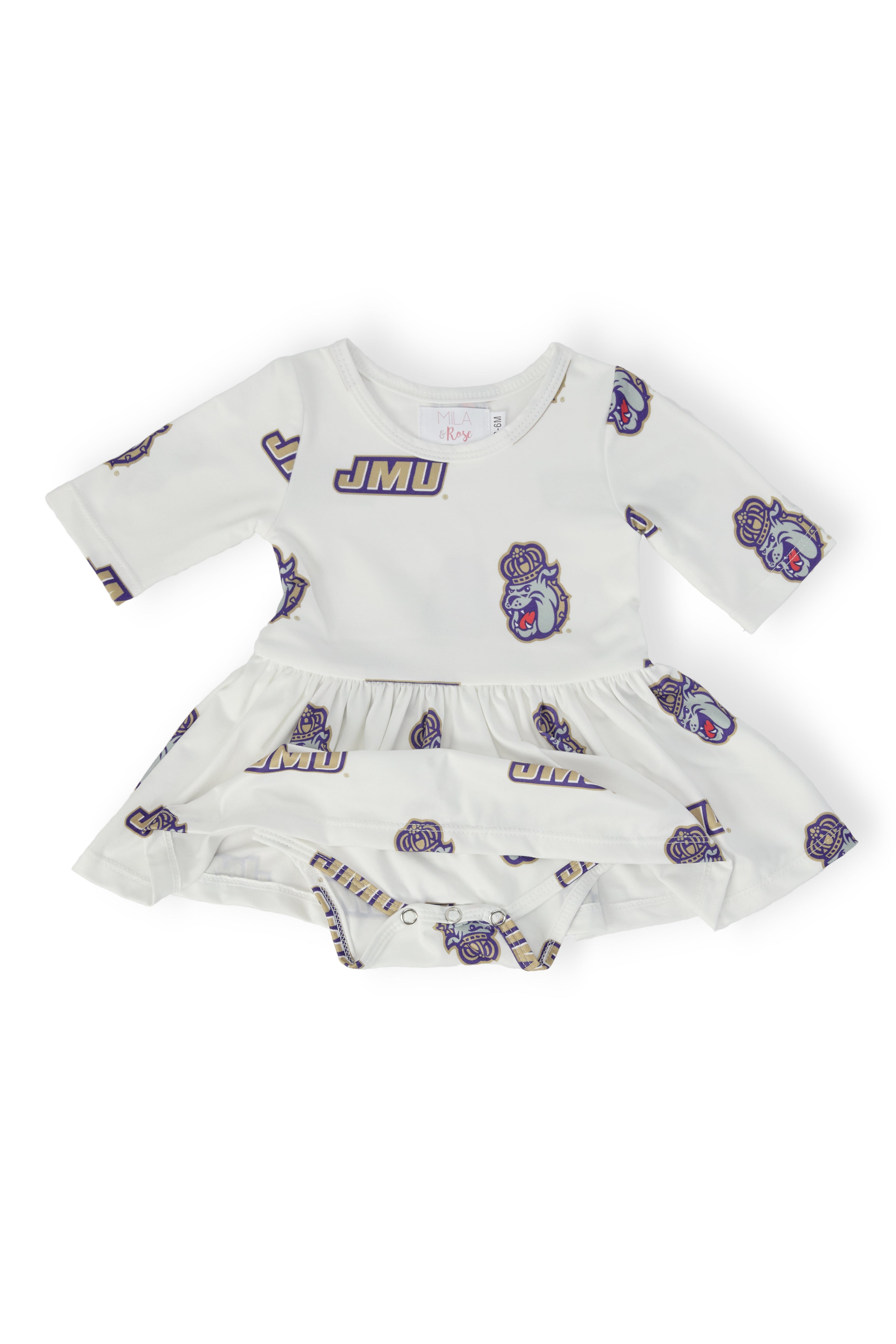 Jmu White Duke Dog 3/4 Sleeve Twirl Bodysuit