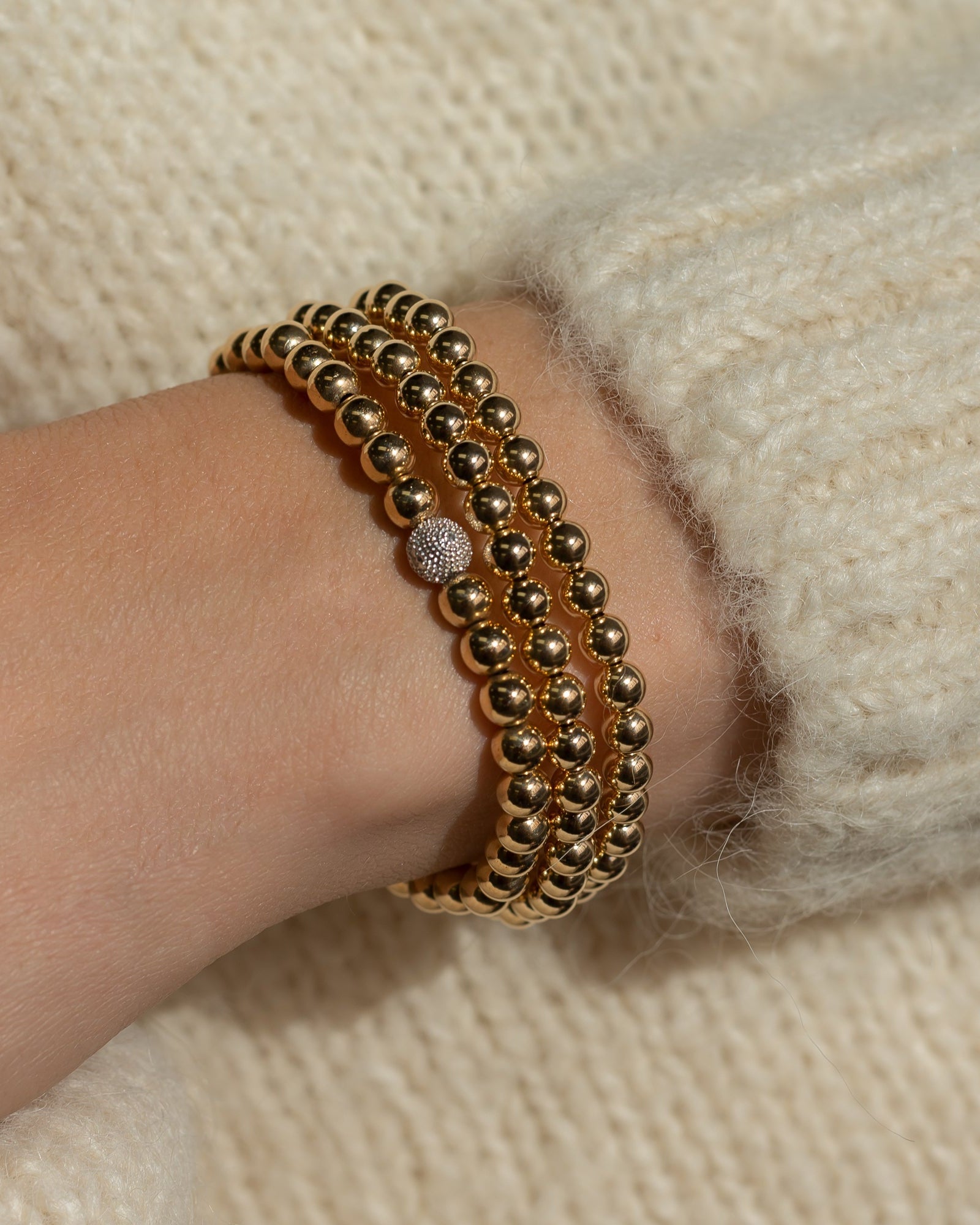 5mm Gold Bead Bracelet With Diamond Bead