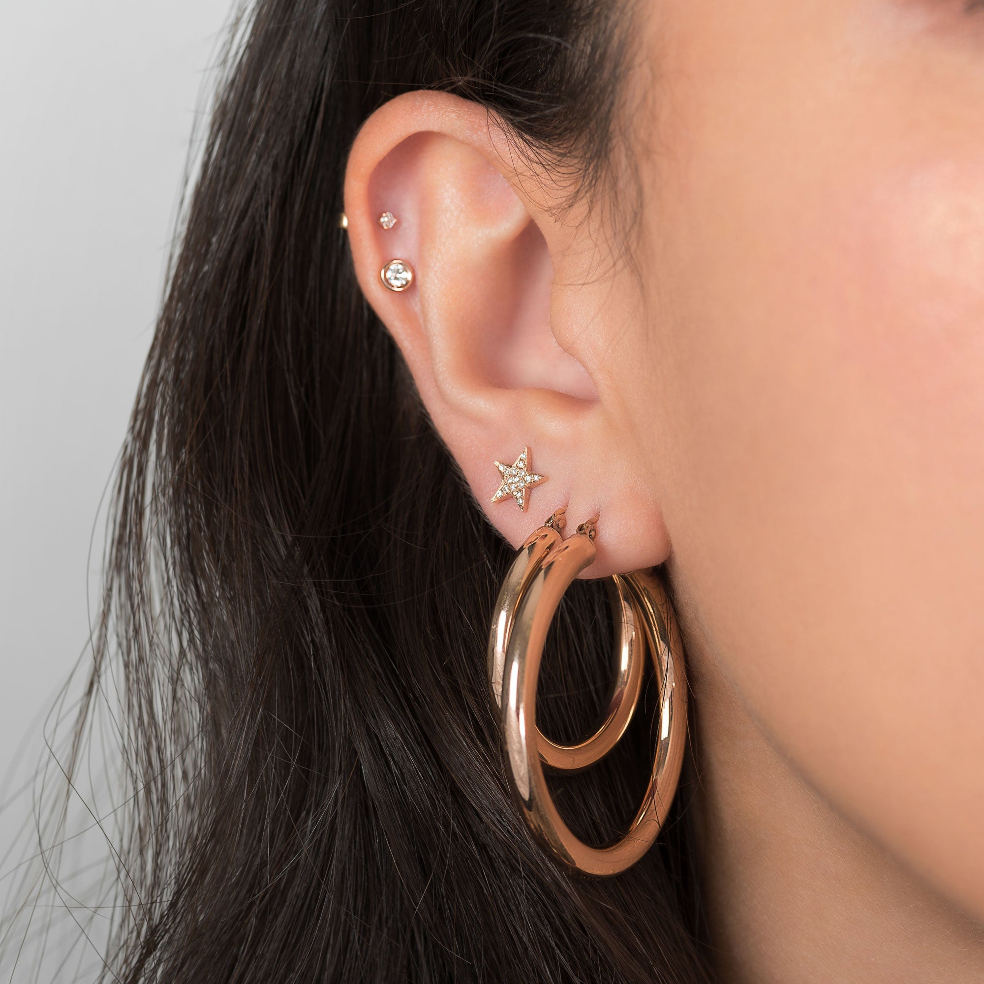 14k Gold Medium Thick Hoop Earrings