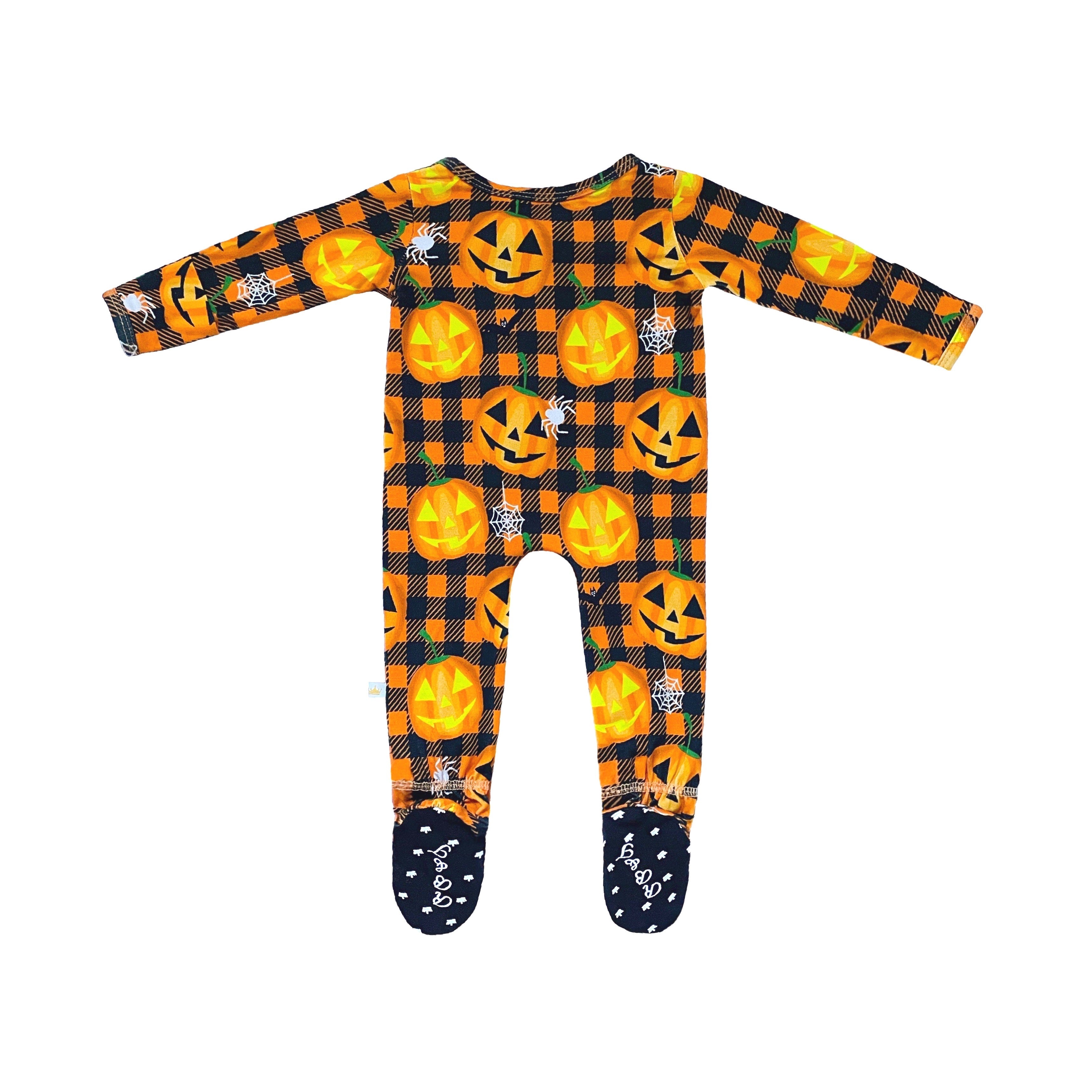 Halloween Jack-o'-lantern Bamboo Zippered Footed Onesie