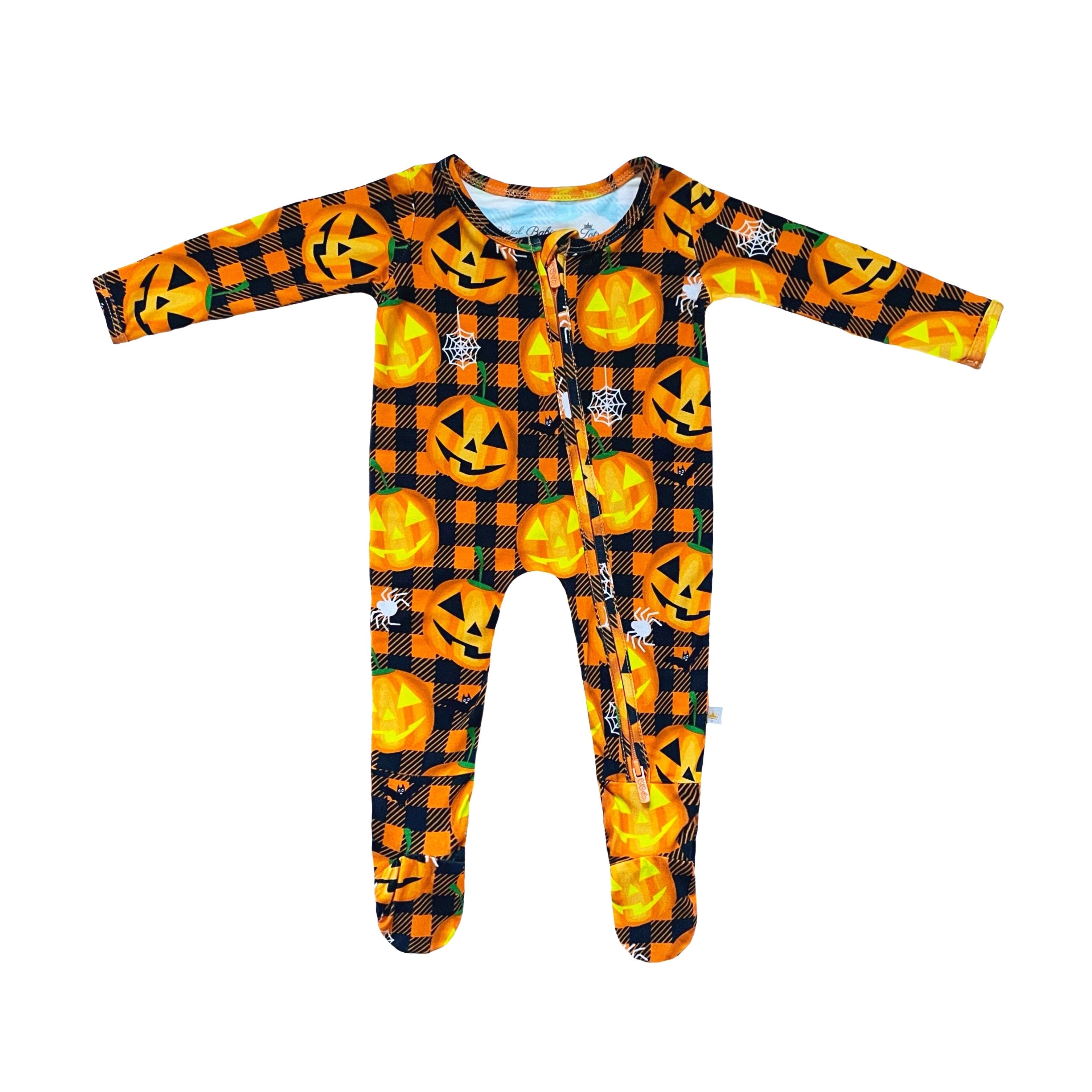 Halloween Jack-o'-lantern Bamboo Zippered Footed Onesie