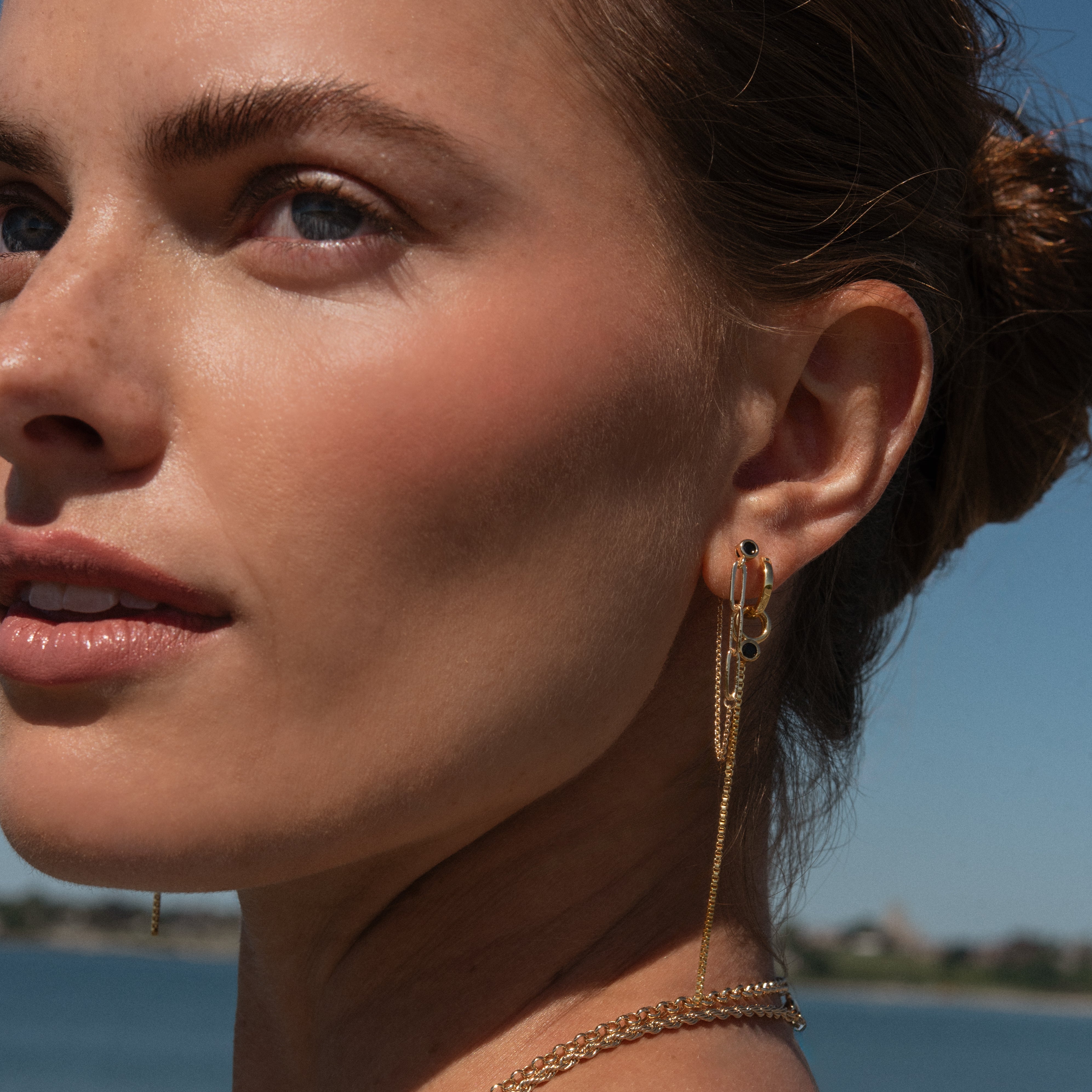 Lilou Black Drop Hoop Earrings