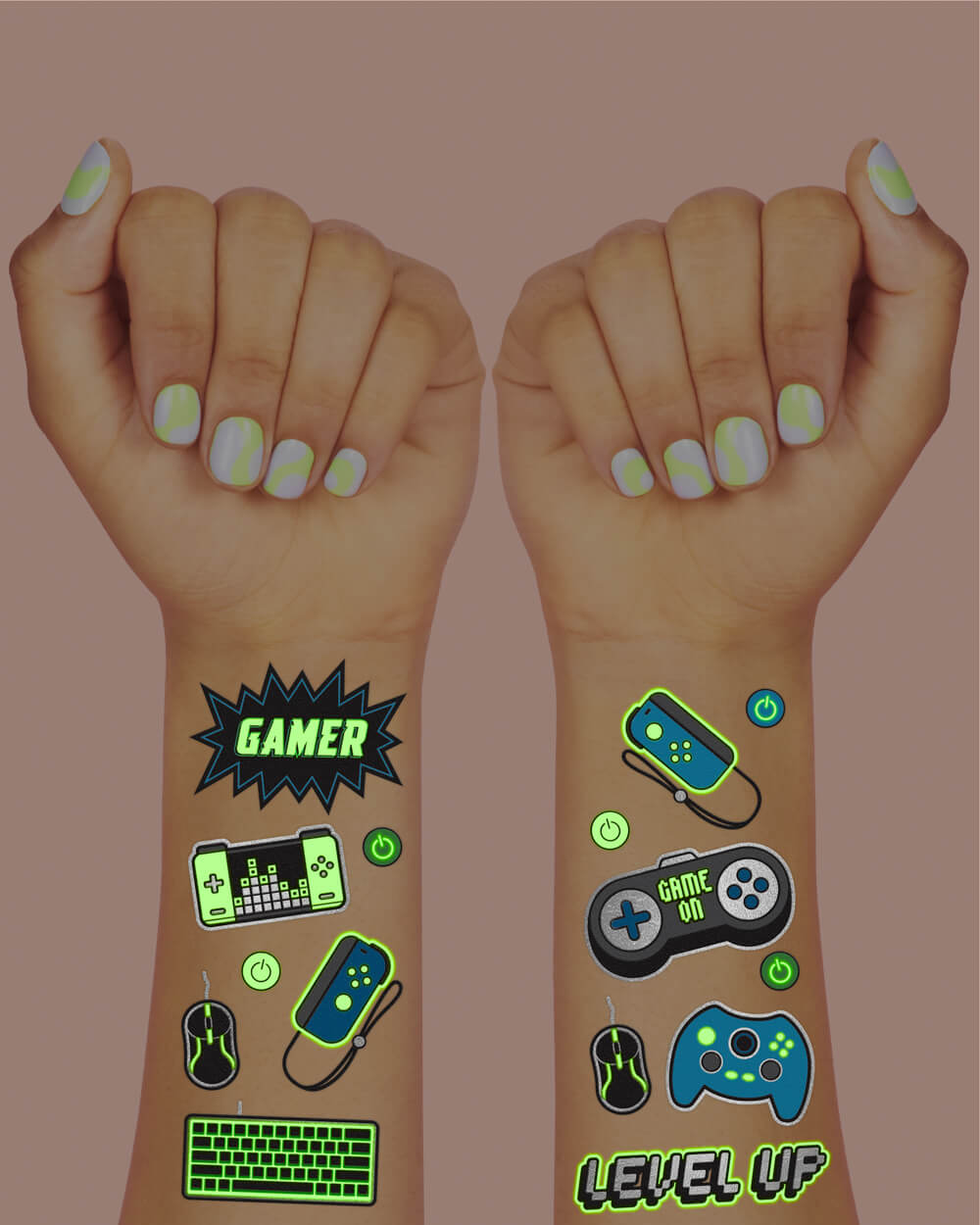 Level Up Glo Tats - 40 Foil Temporary Tattoos