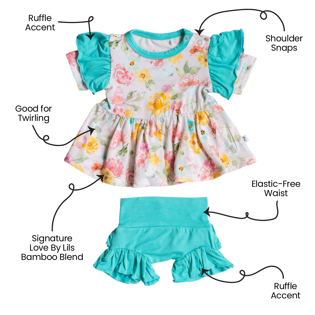 Kayelee Floral Bamboo Peplum + Bummie Set