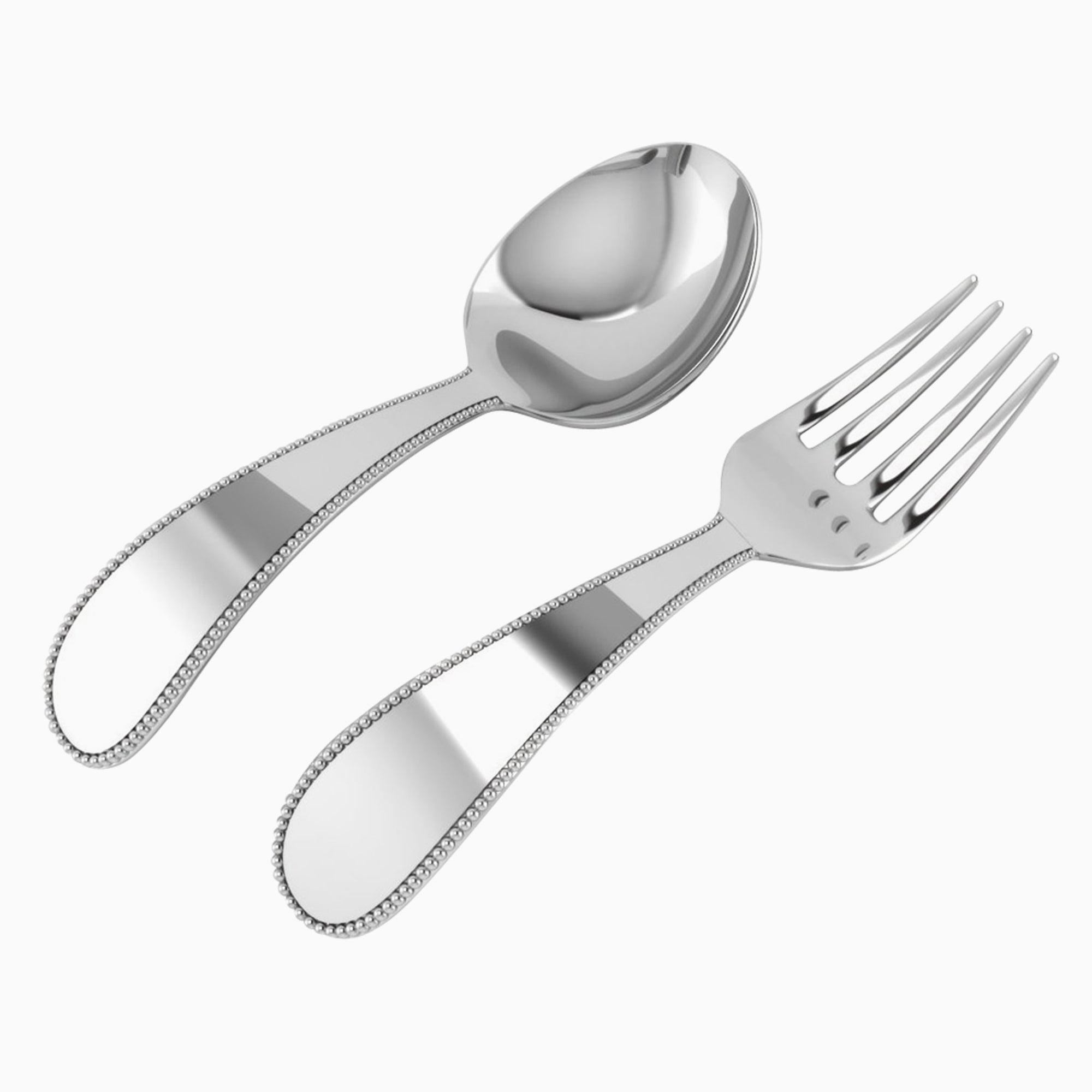 Beaded Sterling Silver Baby Spoon & Fork Set By Krysaliis