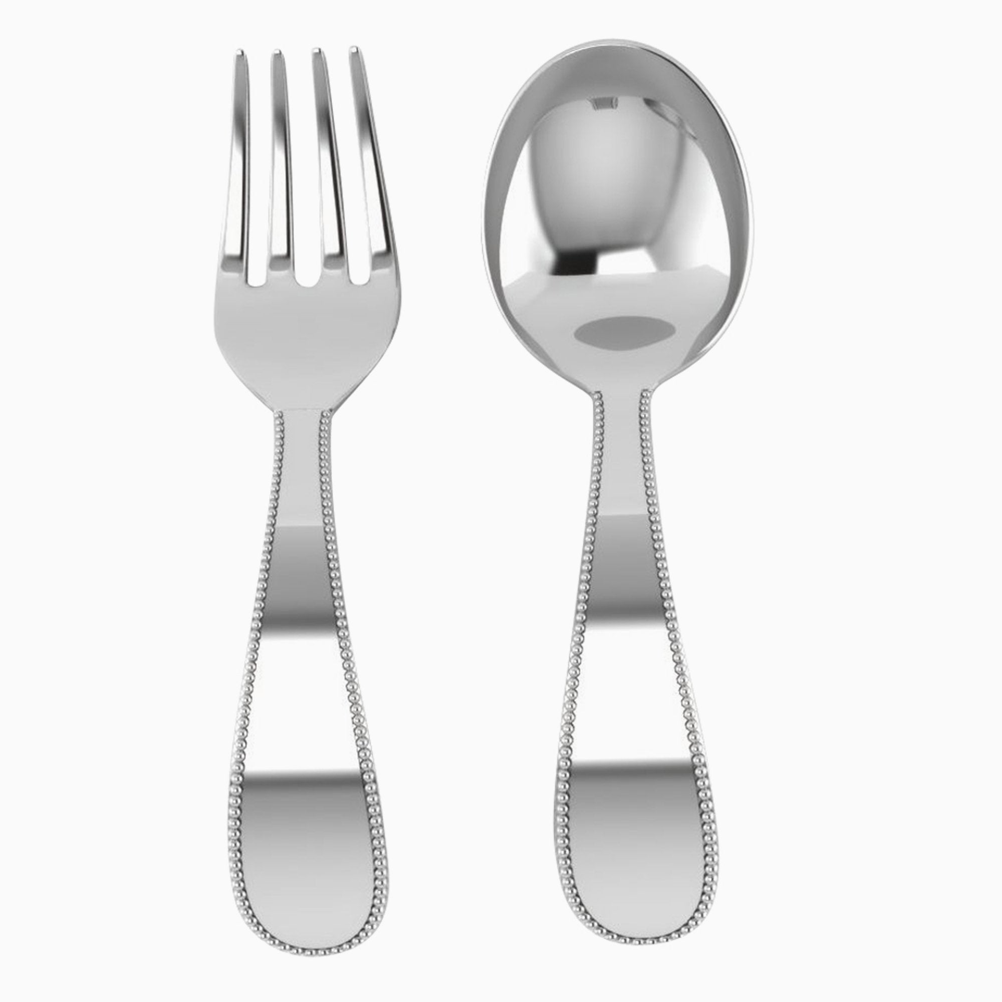 Beaded Sterling Silver Baby Spoon & Fork Set By Krysaliis