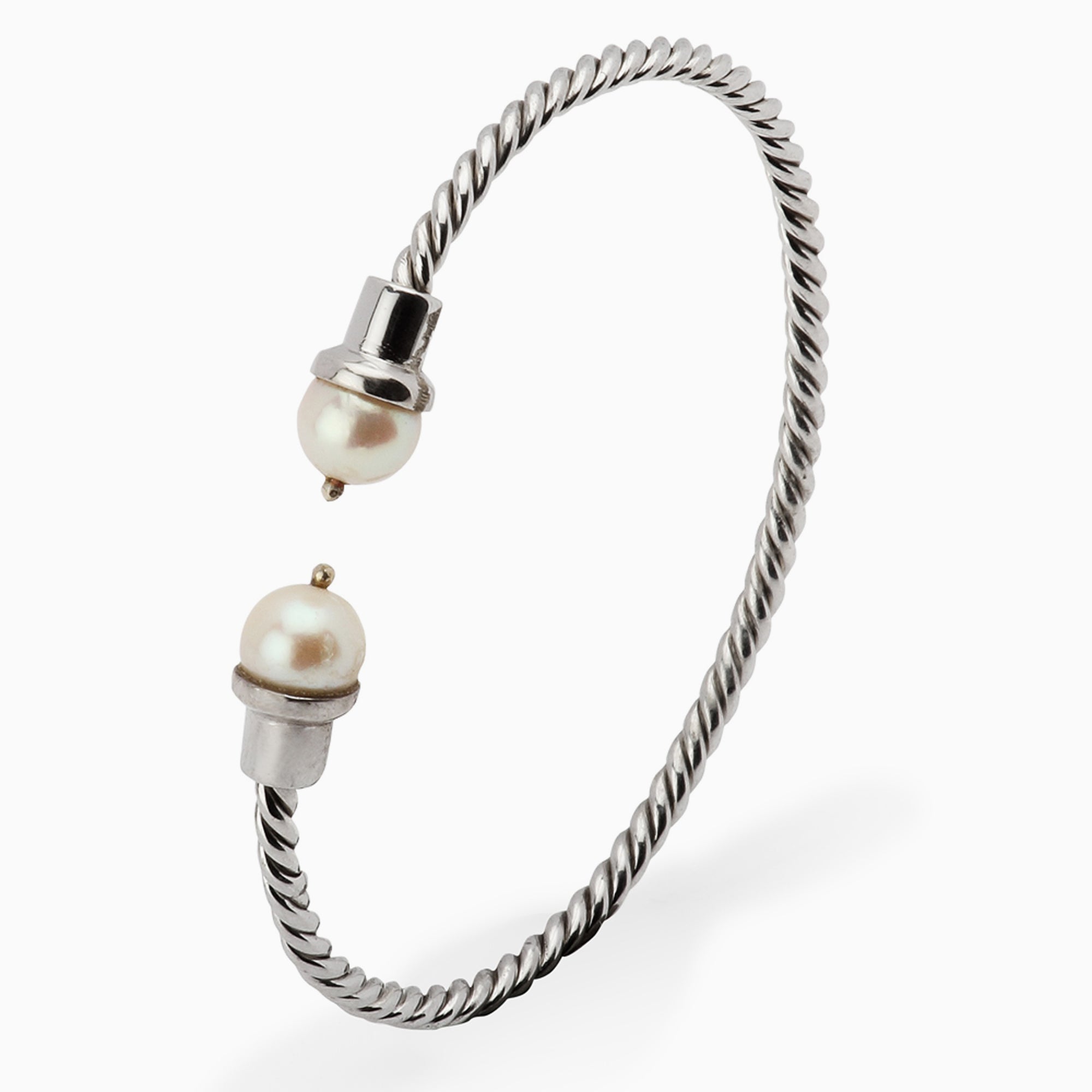 Sterling Silver 2 Pearl Baby Bracelet Bangle By Krysaliis