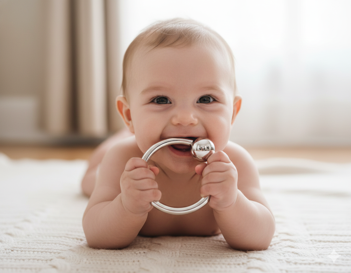 Krysaliis Sterling Silver Teether Rattle - Single Ring