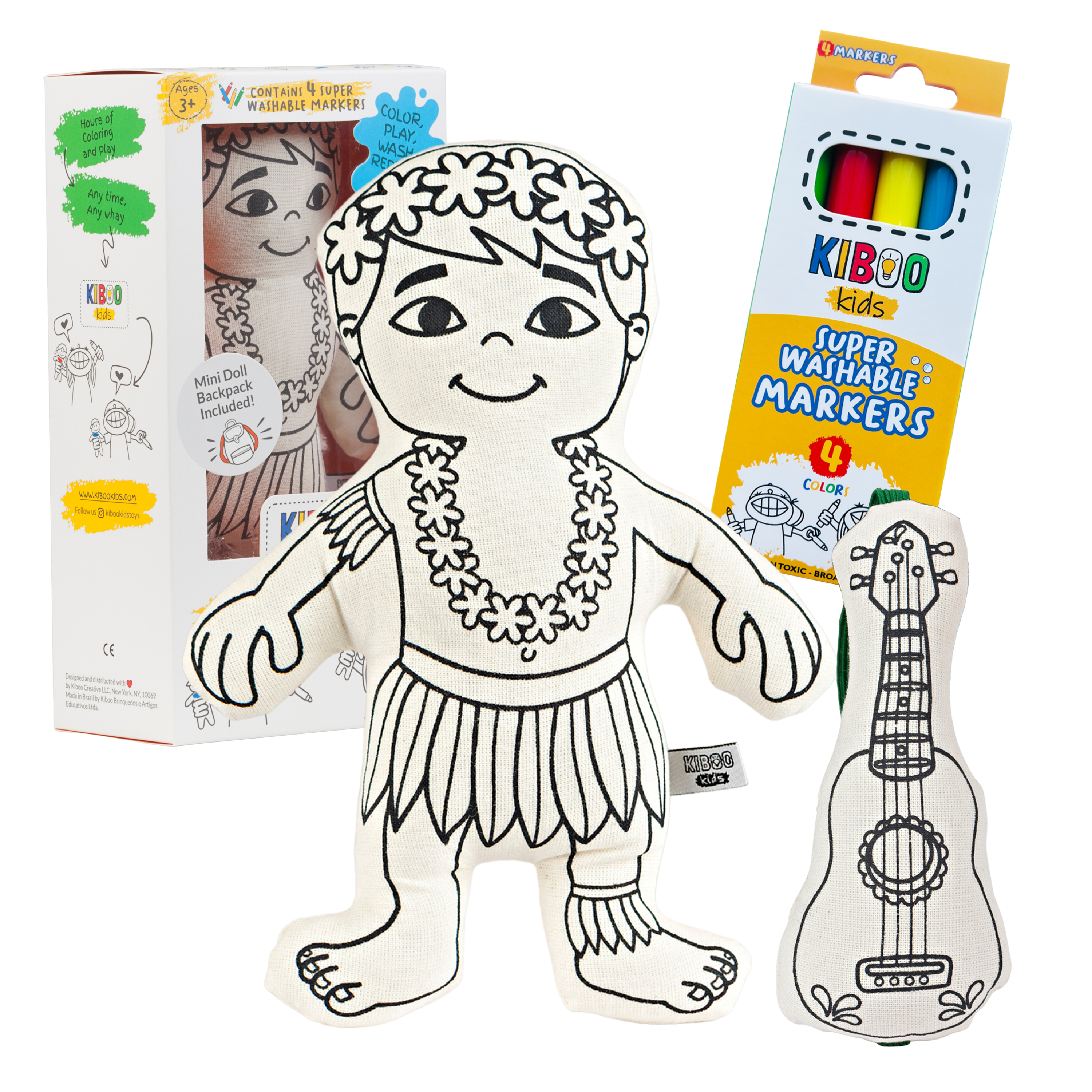 : Hula Boy With Mini Ukulele - Colorable And Washable Doll For Creative Play