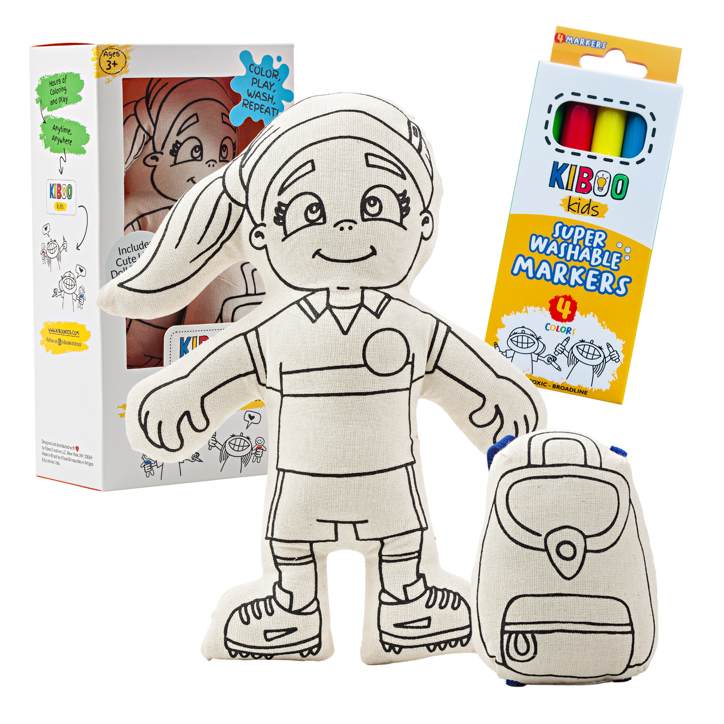 Soccer Series: Soccer Girl With Ponytail Doll - Colorable And Washable For Creative Play