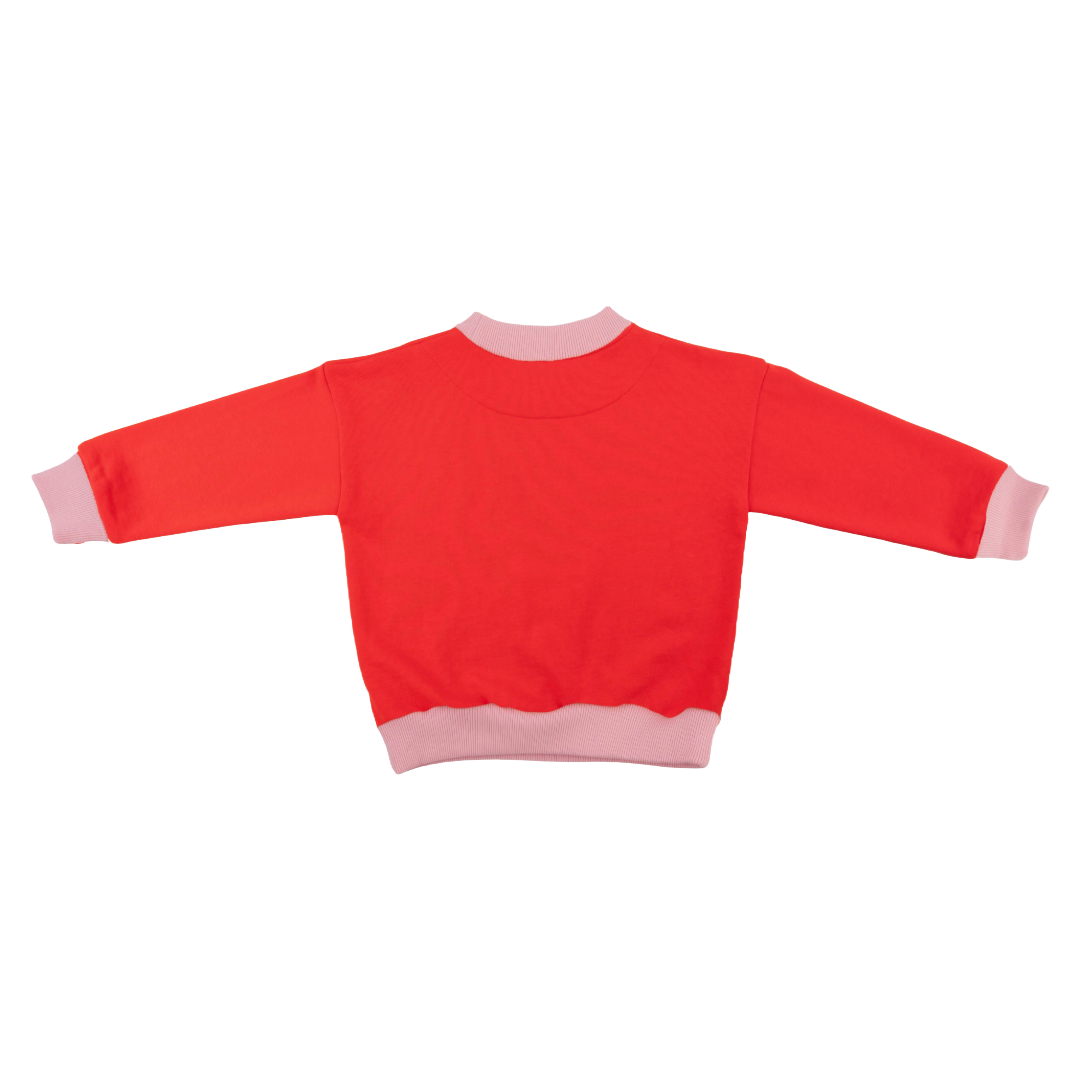 Kids Contrast Sweatshirt In Engine Red With Pink
