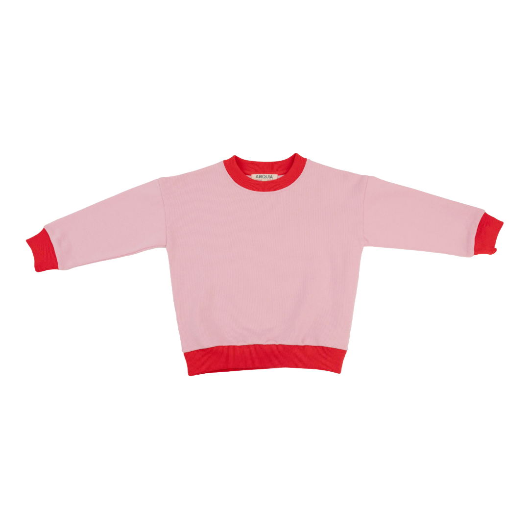 Kids Contrast Sweatshirt Pink With Red