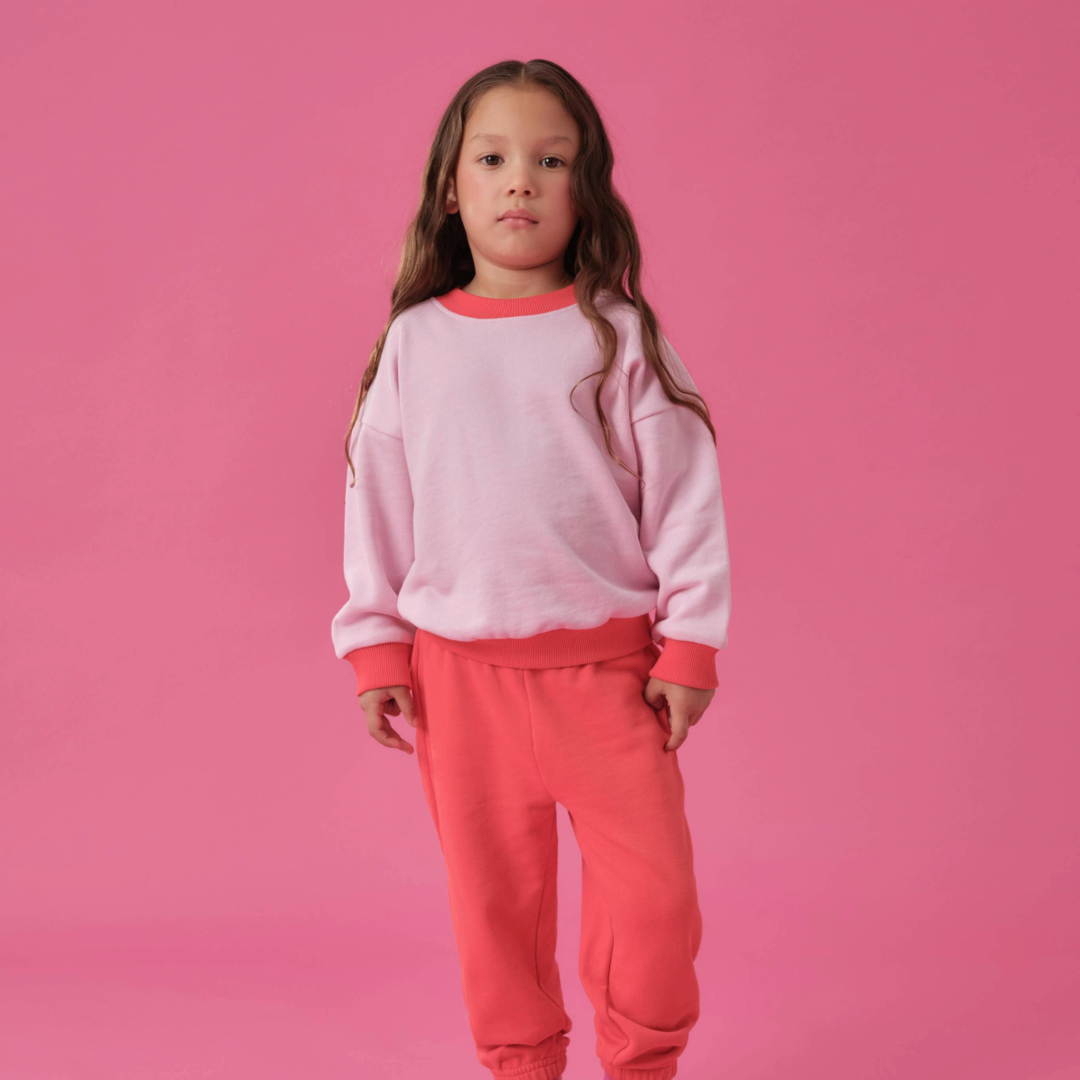 Kids Contrast Sweatshirt Pink With Red