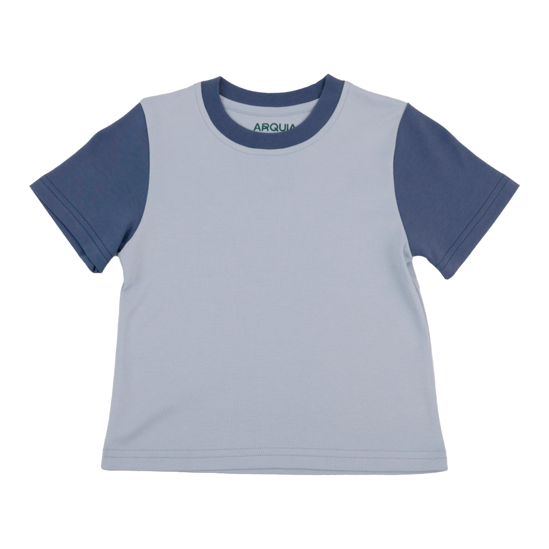 Kids Contrast Tee In Light Blue With Navy Blue