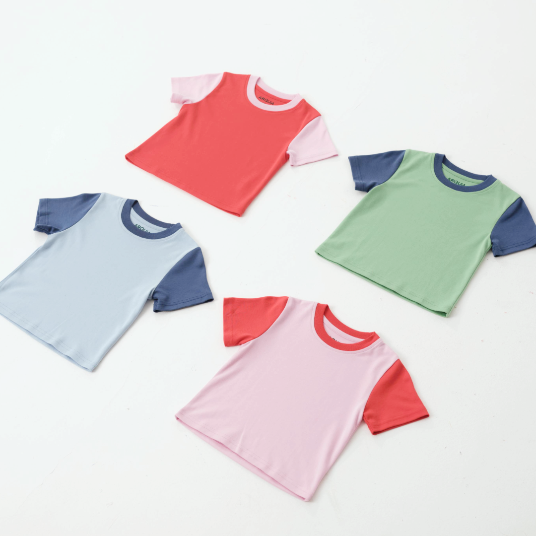 Kids Contrast Tee In Engine Red With Pink